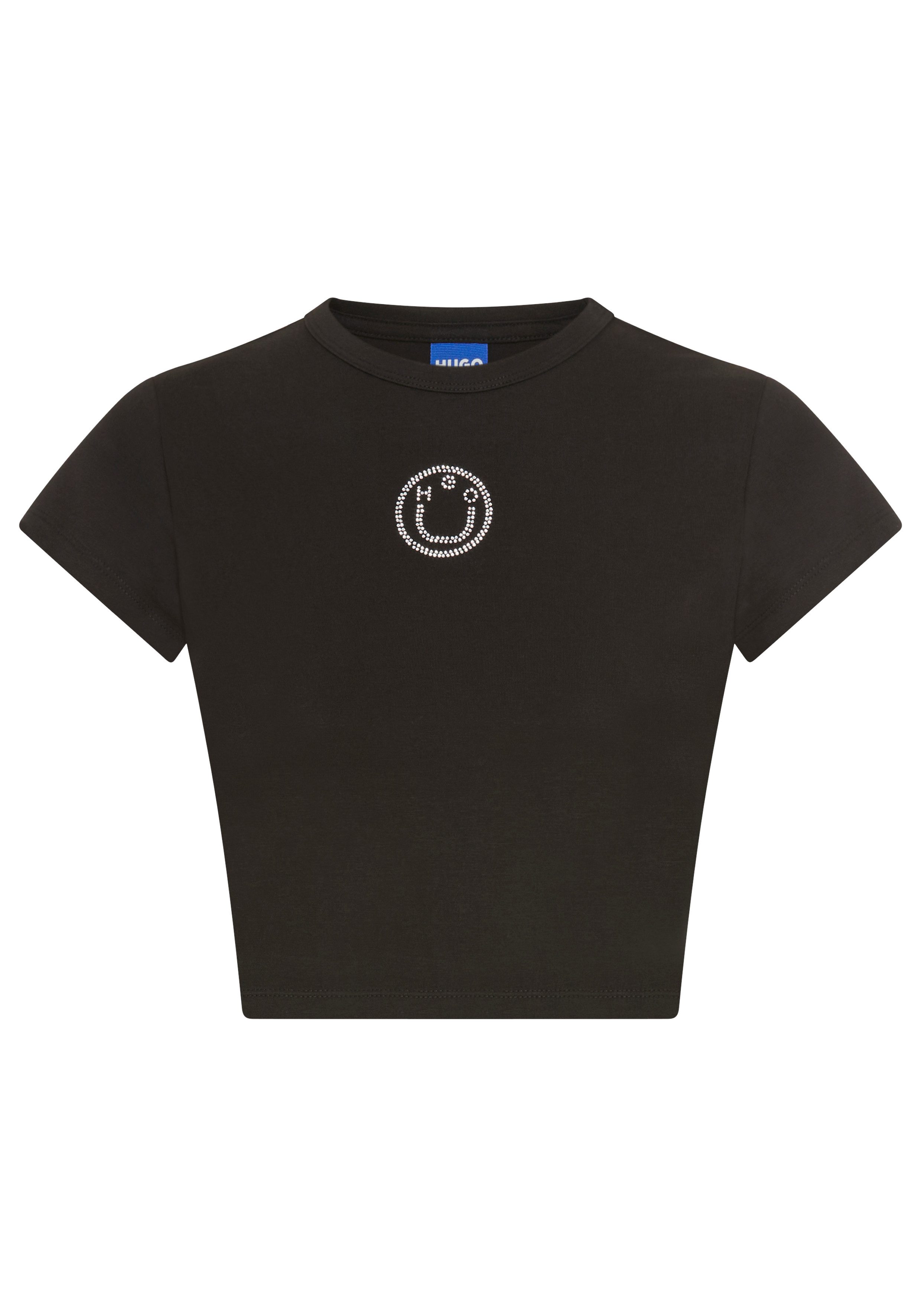 HUGO Blue Kurzarmshirt Dome Cropped, mit Strass-Logo günstig online kaufen