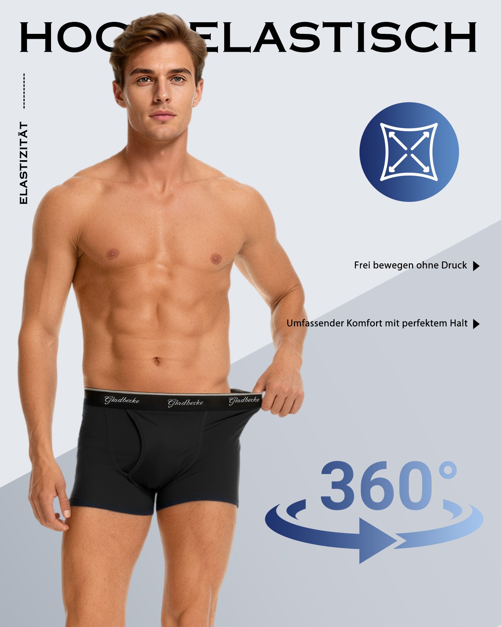 Gladbecke Boxershorts unterhosen herren Männer Unterwäsche M-4XL Baumwolle (3er-Pack) Elastischer Komfortbund und tagloses Design, Formstabil – Bild 5 von 5
