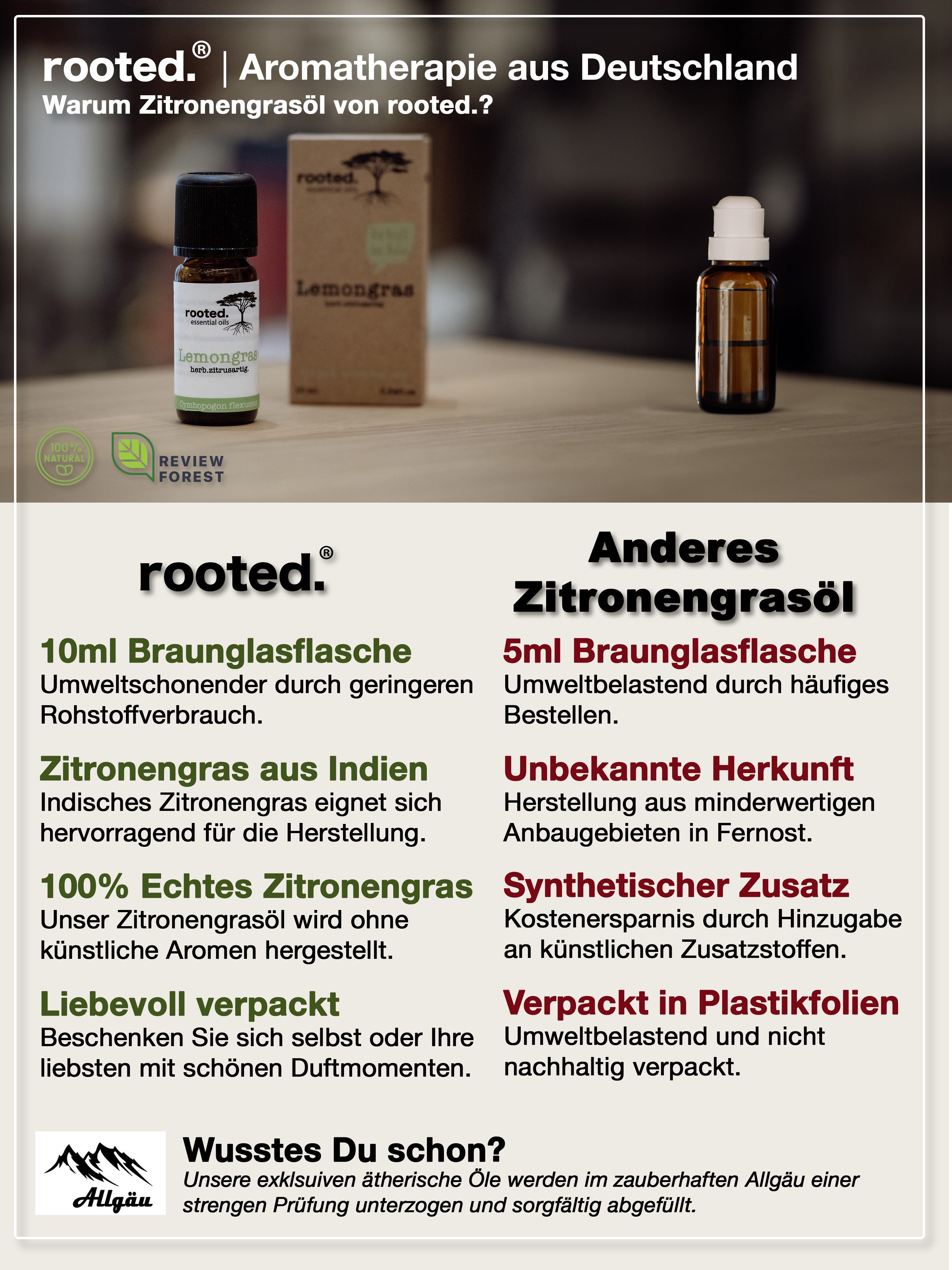 rooted. rooted.®, ätherisches 10ml flexuosus Körperöl Zitronengrasöl, Cymbopogon