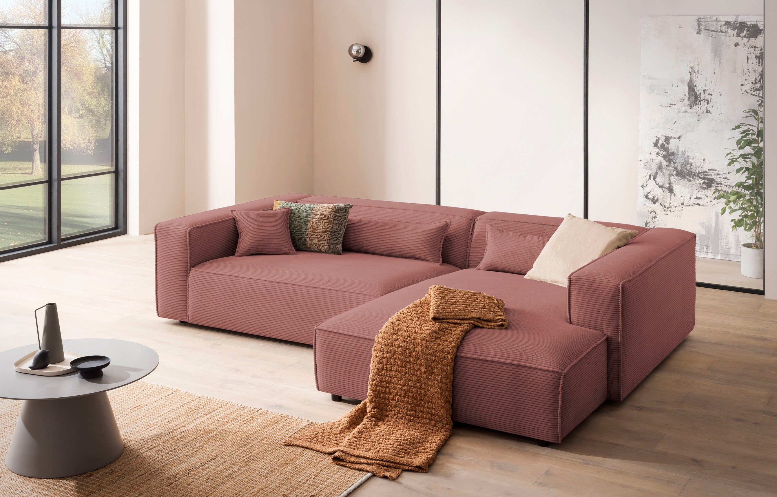 LeGer Home by Lena Gercke Ecksofa PIARA XXL, Big-Sofa, Cord, Leinenoptik o. Strukturstoff, L-Form, wahlweise Ottomane rechts/links, Kedernaht, extra tiefe Sitzfläche