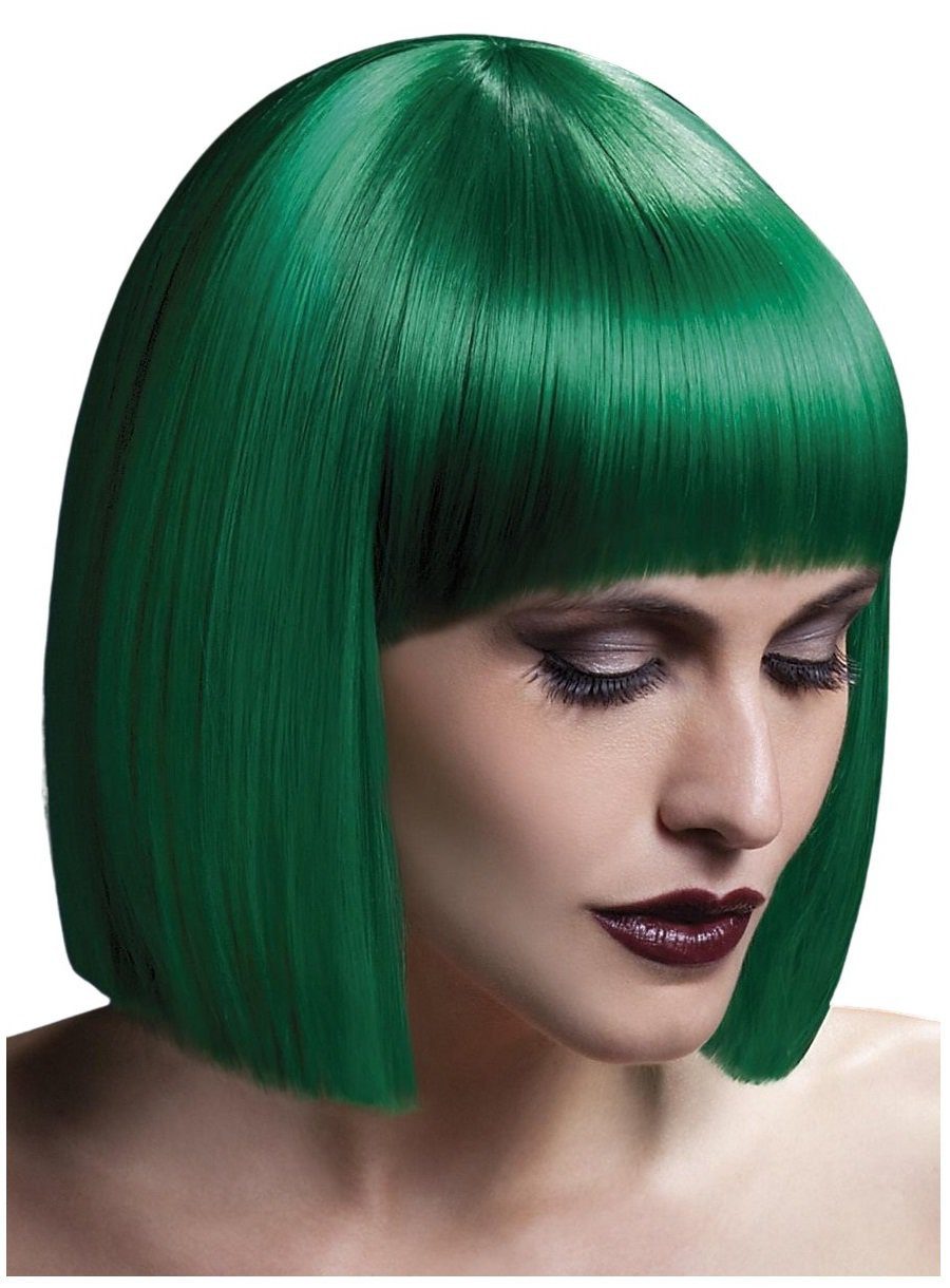 Smiffys Kostüm-Perücke Blunt Cut grün - Kostüm Perücke für Fasching, Hochwertige Kunsthaar-Perücken aus der Fever Wig Collection