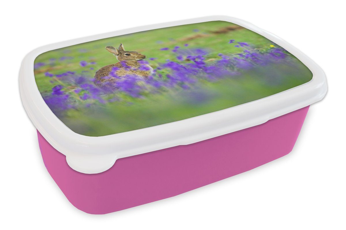 Kaninchen MuchoWow Snackbox, für Sternhyazinthen rosa Mitte, Brotdose (2-tlg), in Brotbox mit Lunchbox Erwachsene, Kinder, Mädchen, Verschwommene einem Kunststoff der Kunststoff,