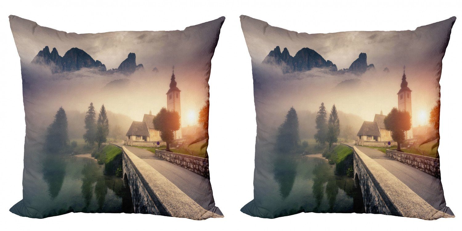 Kissenbezüge Modern Accent Doppelseitiger Digitaldruck, Abakuhaus (2 Stück), Landschaft Nebligen Morgen-Landschaft
