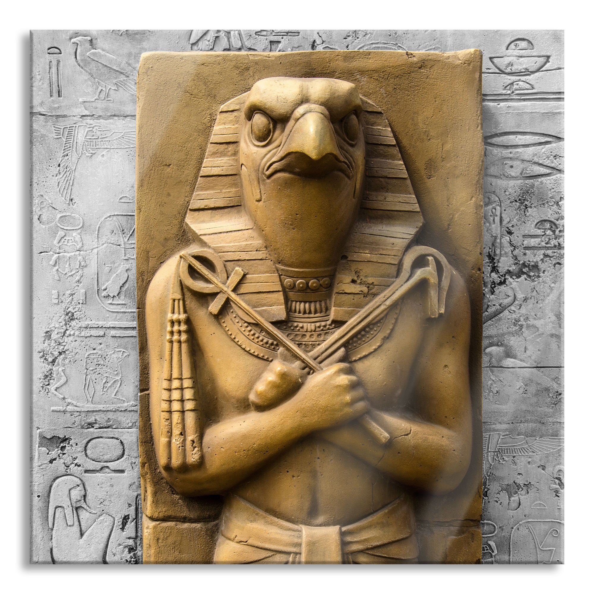 Glasbild der und Gott, Horus St), Pixxprint inkl. ägyptische ägyptische Glasbild Gott Horus der aus Abstandshalter (1 Aufhängungen Echtglas,