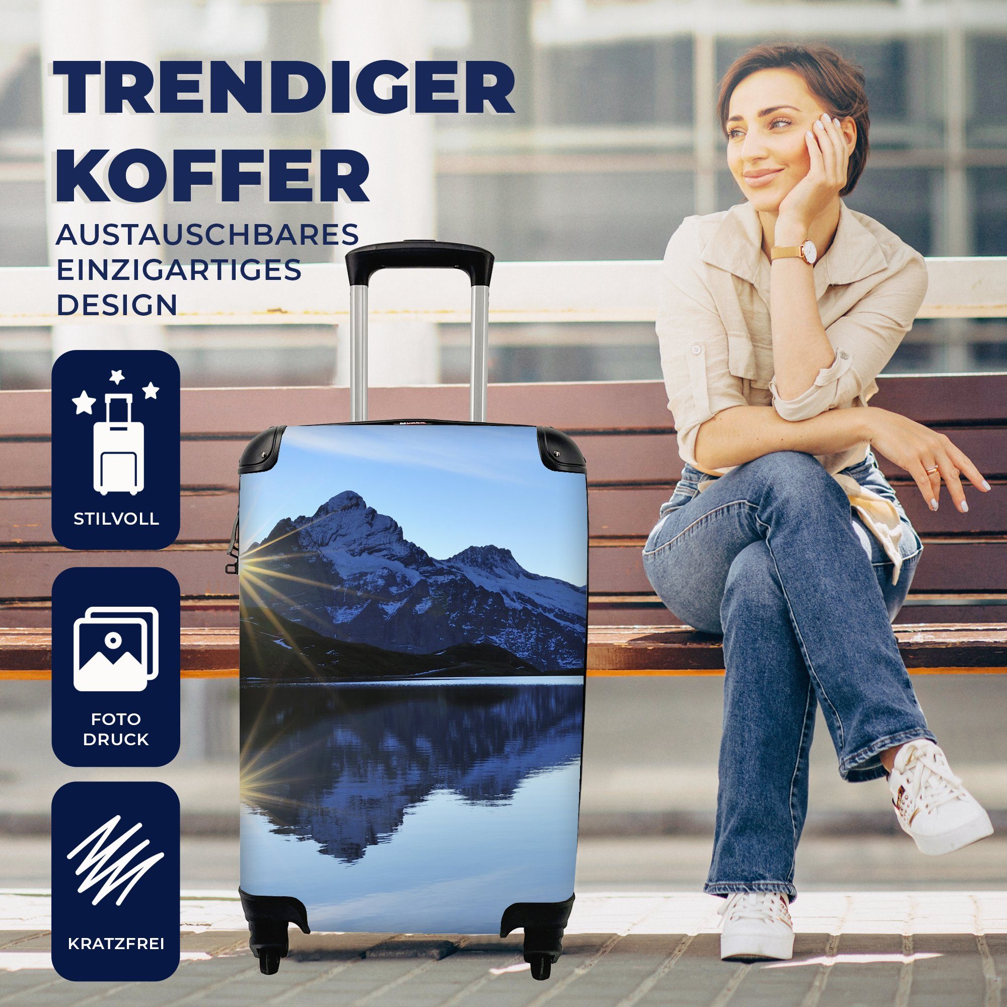 4 Berg Reisetasche - für Handgepäckkoffer Ferien, Rollen, Wasser Reisekoffer - - MuchoWow mit Trolley, Alpen Schnee, rollen, Handgepäck