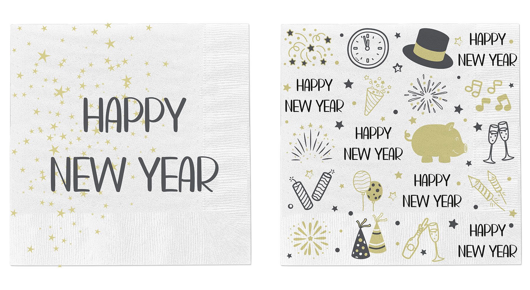 Levandeo® Papierserviette, 40 Stück Silvester Servietten Happy New Year Weiß Schwarz Gold