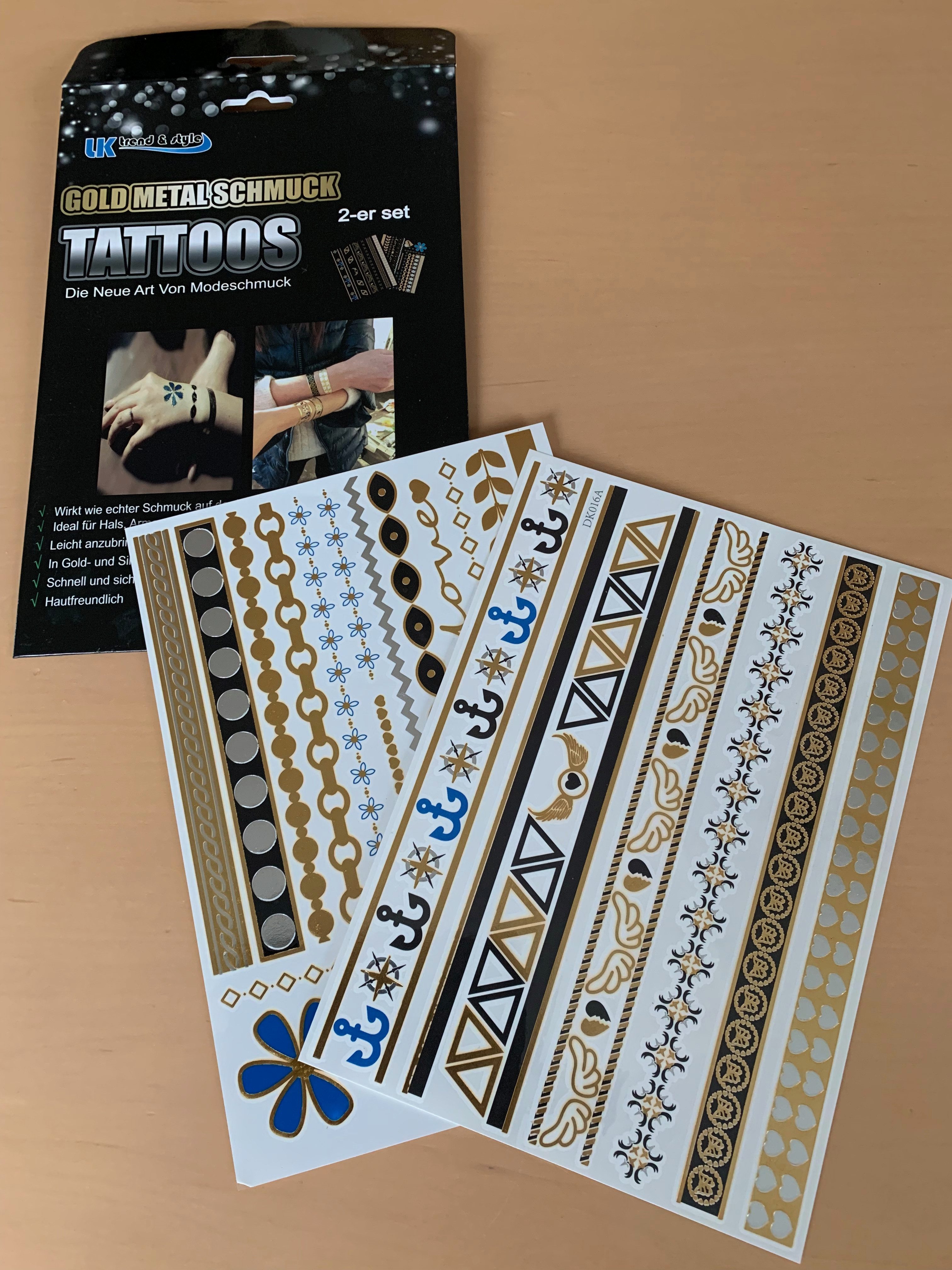 LK Trend & Style Schmuck-Tattoo Wundertüte Gold-Metall die andere Art von Modeschmuck., 20-tlg., Im Sommer Festival Geburtstagsparty Mädelstag, Hautschmuck für den Moment, Hautschmuck nicht für die Ewigkeit