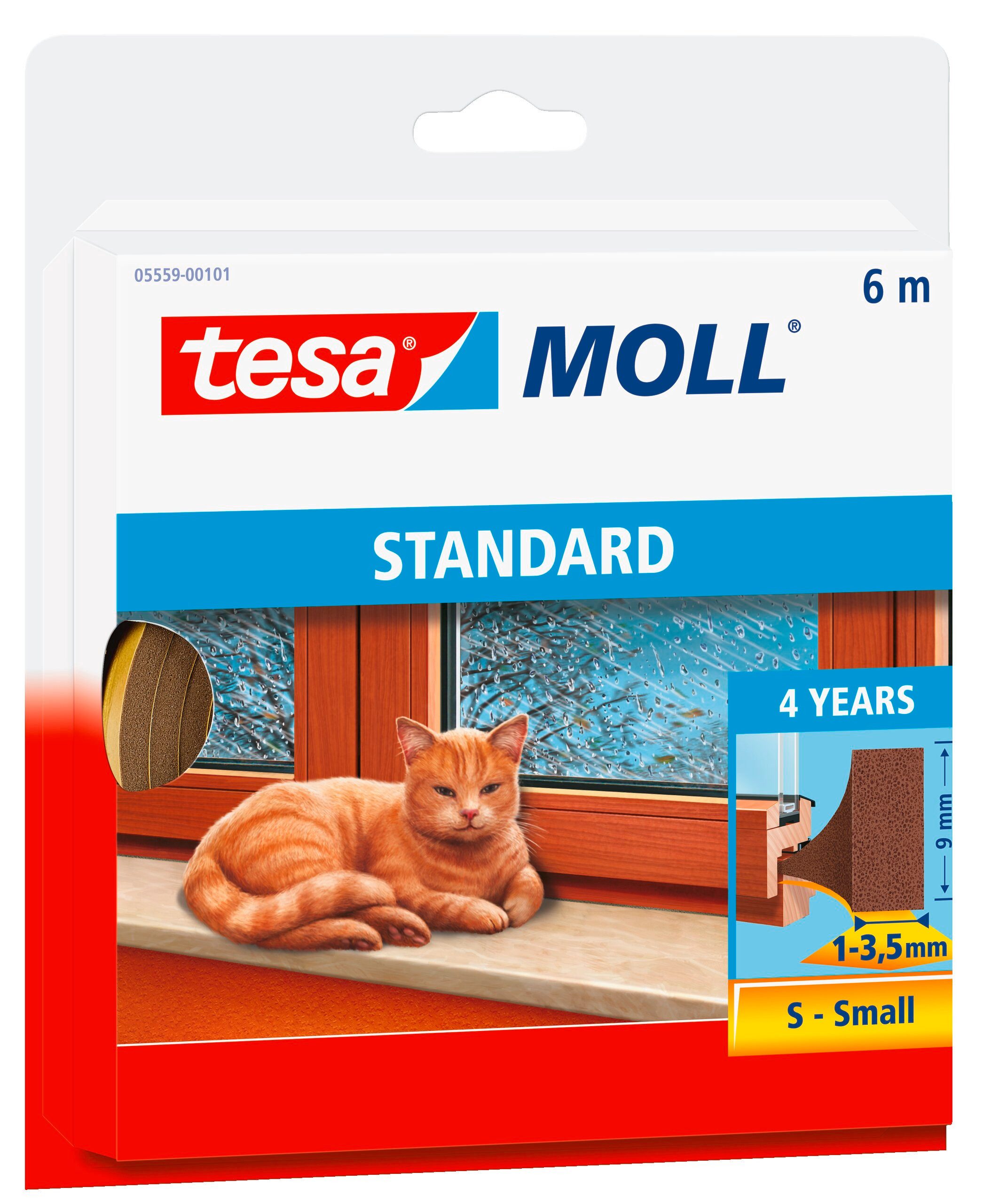 tesa Dichtband tesamoll STANDARD I-Profil Fensterdichtung - 6 m : 9 mm : 3,5 mm (Packung, 1-St) Gummidichtung - selbstklebend & energiesparend- weiß