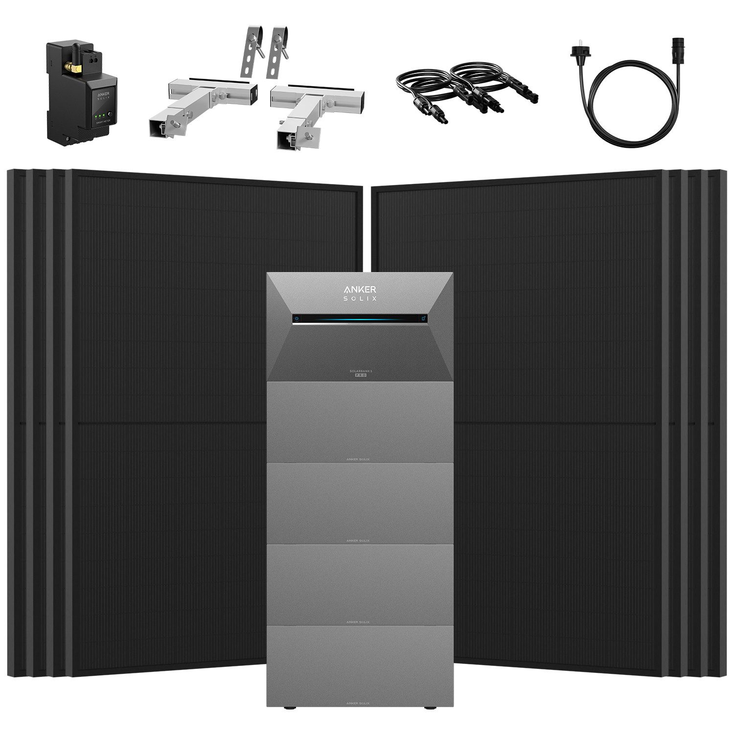 Anker Balkonkraftwerk 3600W Komplettset Solaranlage Anker SOLIX 3 E2700 Pro Speicher, (Smart Meter und 8x JASolar 450Wp Full Black im Lieferumfang enthalten), Speicher mit integriertem Wechselrichter, All-in-One 2,668kWh Akku