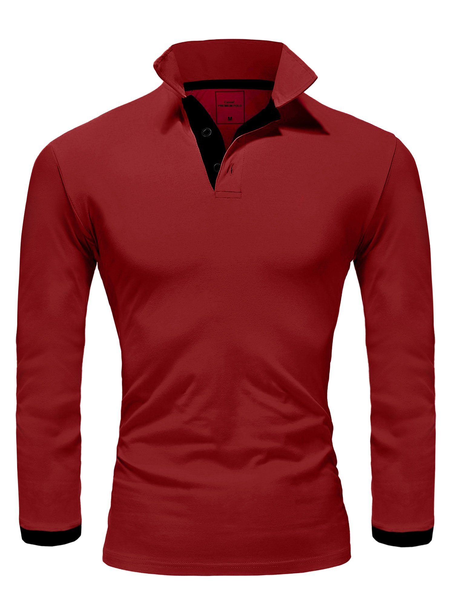 Amaci&Sons Poloshirt CHARLOTTE Langarm Kontrast Poloshirt Bordeaux/Schwarz | Poloshirts
