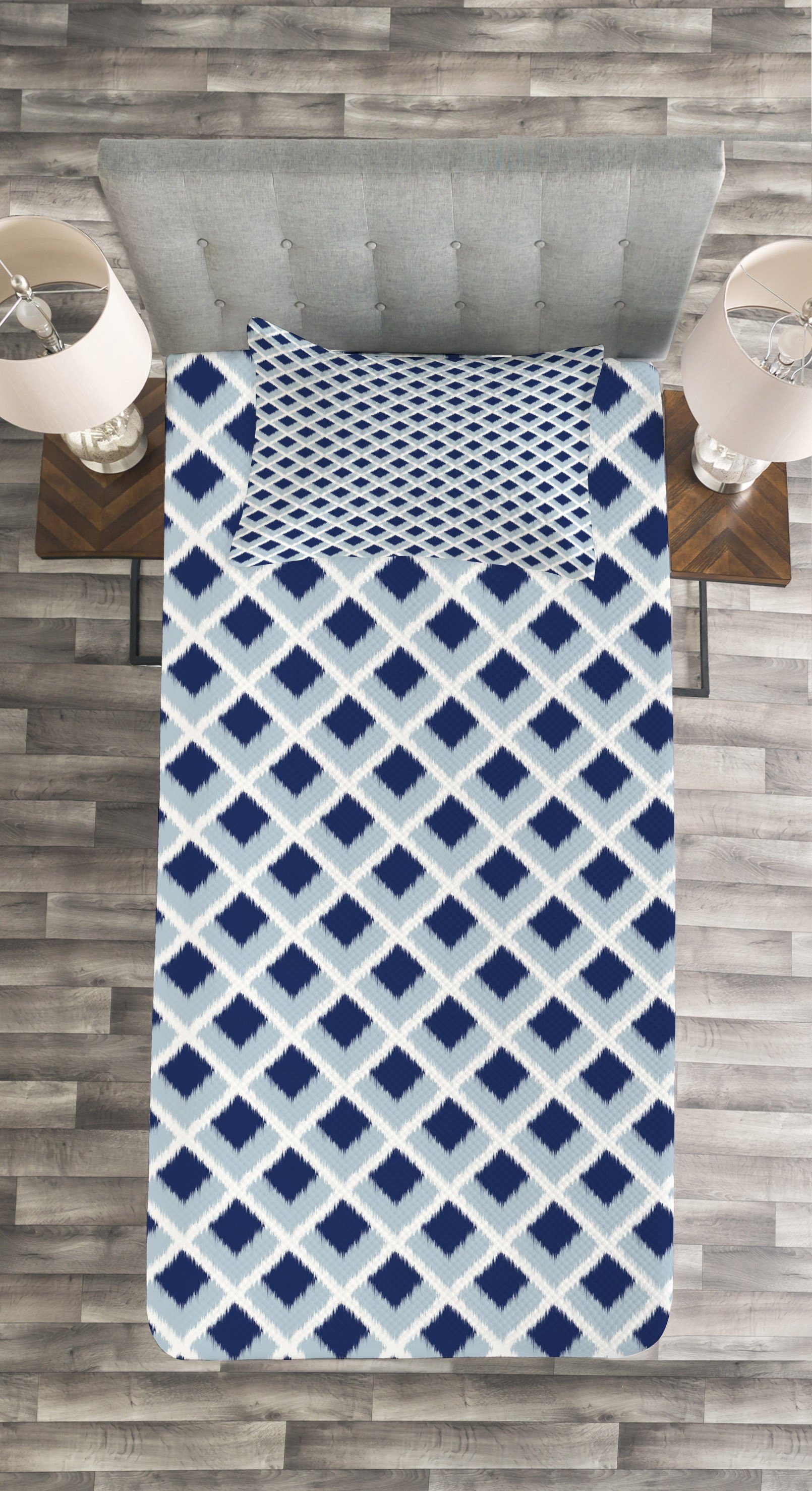 Ethnisch Kissenbezügen Abakuhaus, getönte Ikat Waschbar, Set Moderne Tagesdecke mit Blau