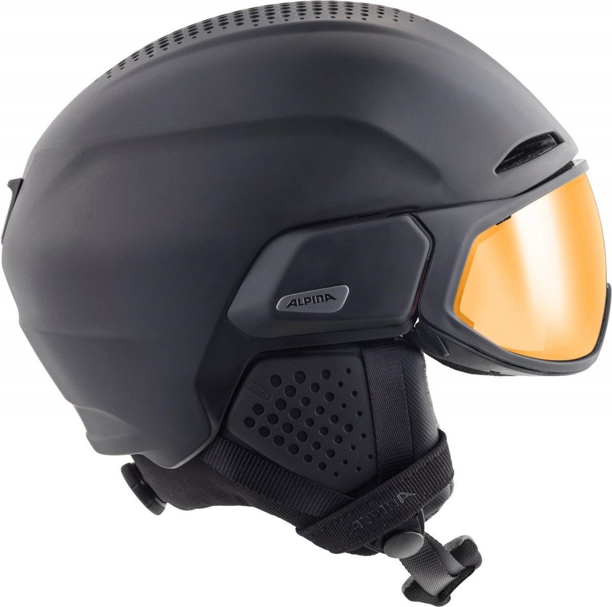 Alpina Sports Skihelm Alpina Alto Q-Lite Visier Skihelm Snowboardhelm Black Matt Gold Mirror