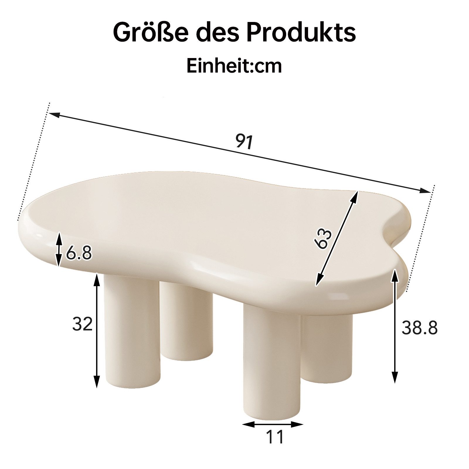 Guyii Couchtisch Wolkenform im modernen Cartoon-Stil (1-St), Vier stabile Beine für sicheren Stand und kreative Atmosphäre – Bild 2 von 5