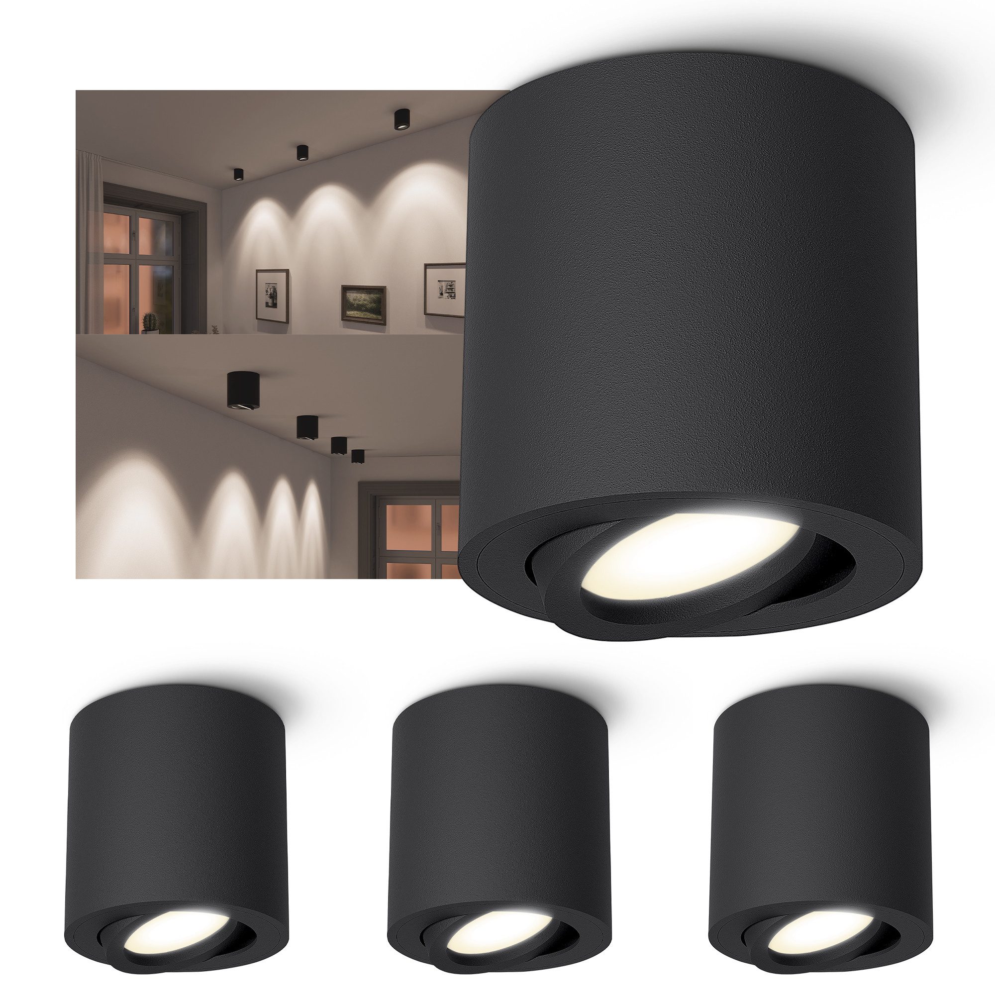 linovum LED Aufbaustrahler CORI Aufbauspot mit LED GU10 6,5W dimmbar neutralweiß schwenkbar, Neutralweiß