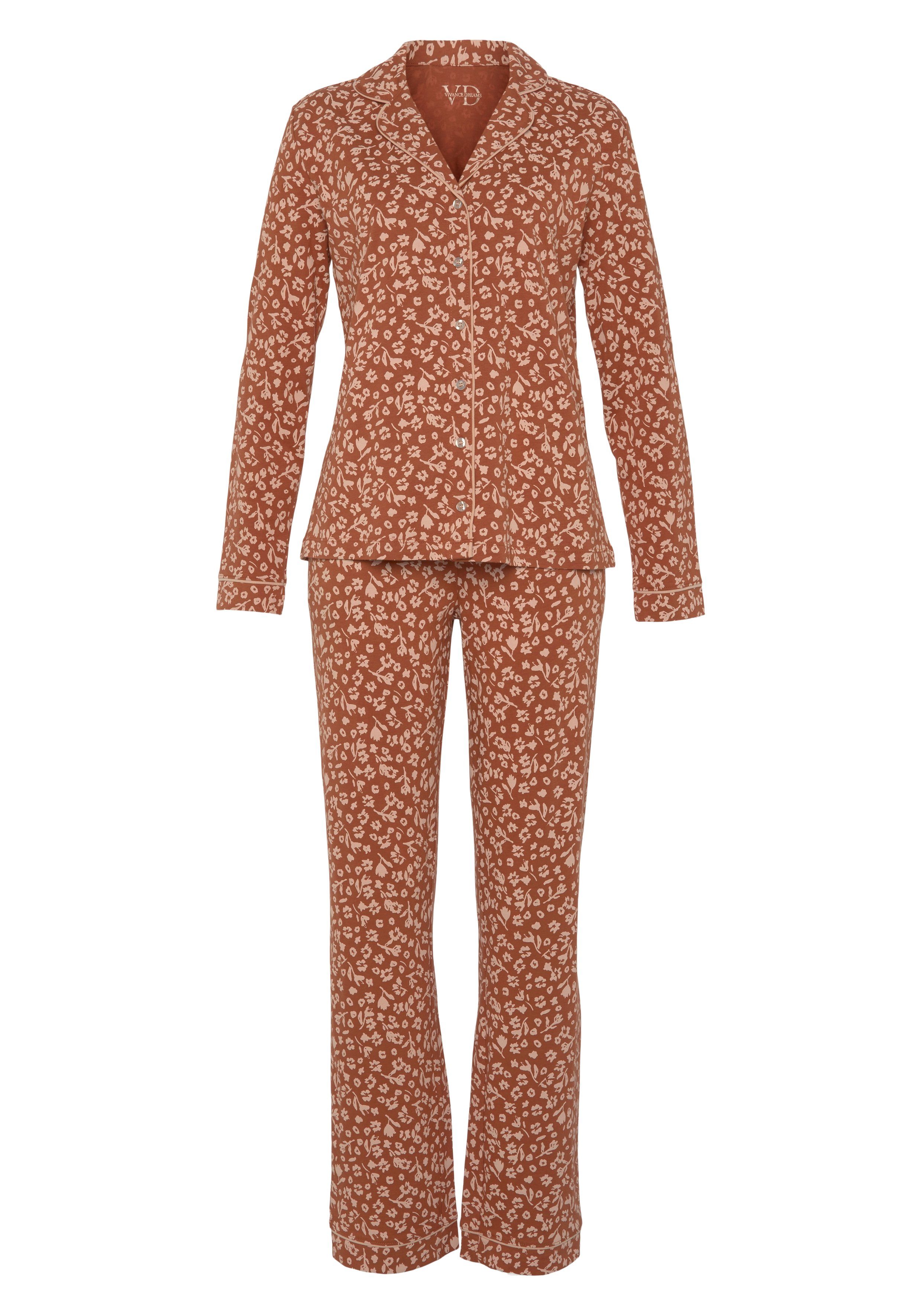 im (2 Dreams Pyjama terracotta-geblümt Vivance tlg) klassischen Schnitt