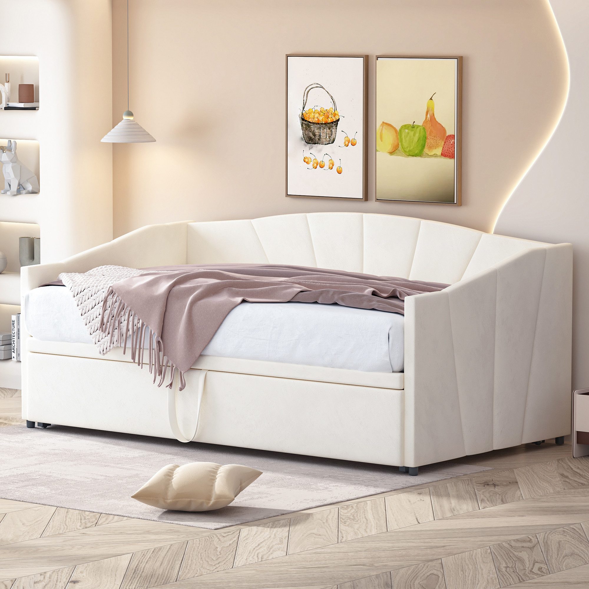 SOFTWEARY Schlafsofa mit Bettfunktion, 90x200cm/180x200cm, Ausziehbett, Samtbezug