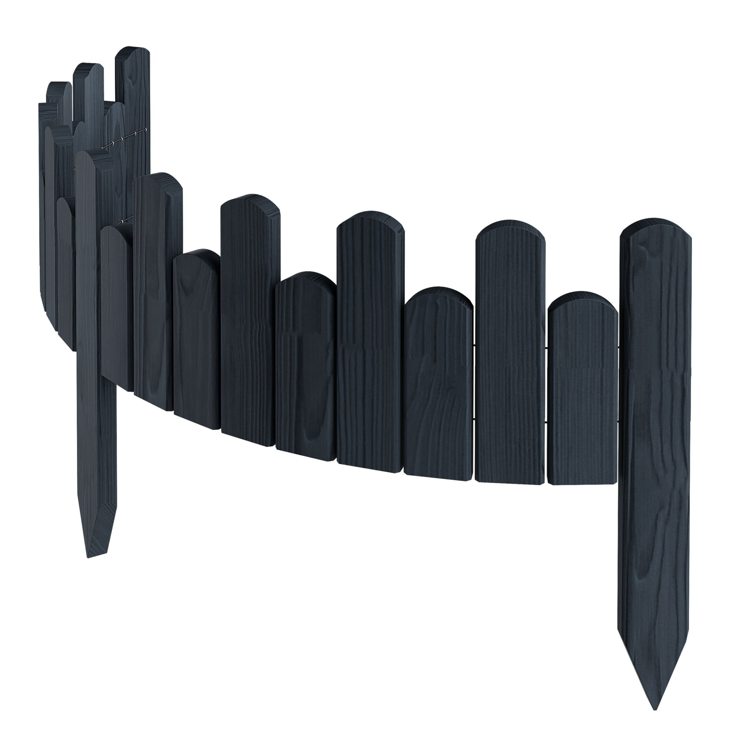 Floranica Palisade Beeteinfassung Rasenkante Flexible Holzzaun Gartenzaun Palisade, LxH: 100x15 cm, Anthrazit, Rasenkante, Begrenzung von Blumenbeeten, Kräutergarten und Gartenwegen
