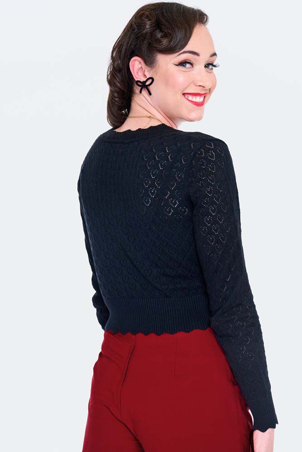 Voodoo Vixen Strickjacke Scalloped Edge Heart Knit Schwarz Retro Vintage Ca günstig online kaufen