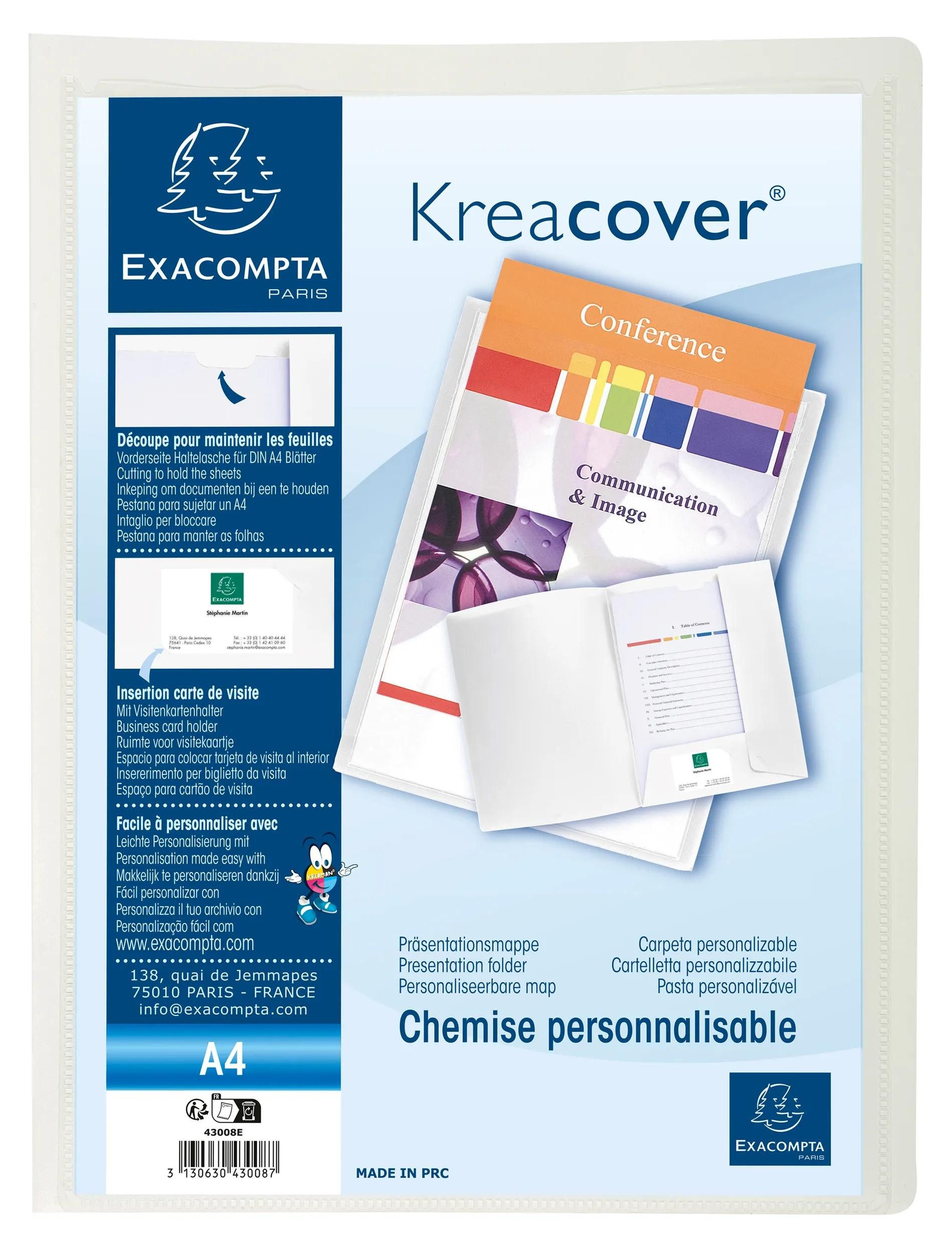 EXACOMPTA Konferenzmappe 30x Präsentationsmappe aus PP, für Format A4, Kreacover, Weiß, 43008E, Paräsentationsmappen Personalisierbar