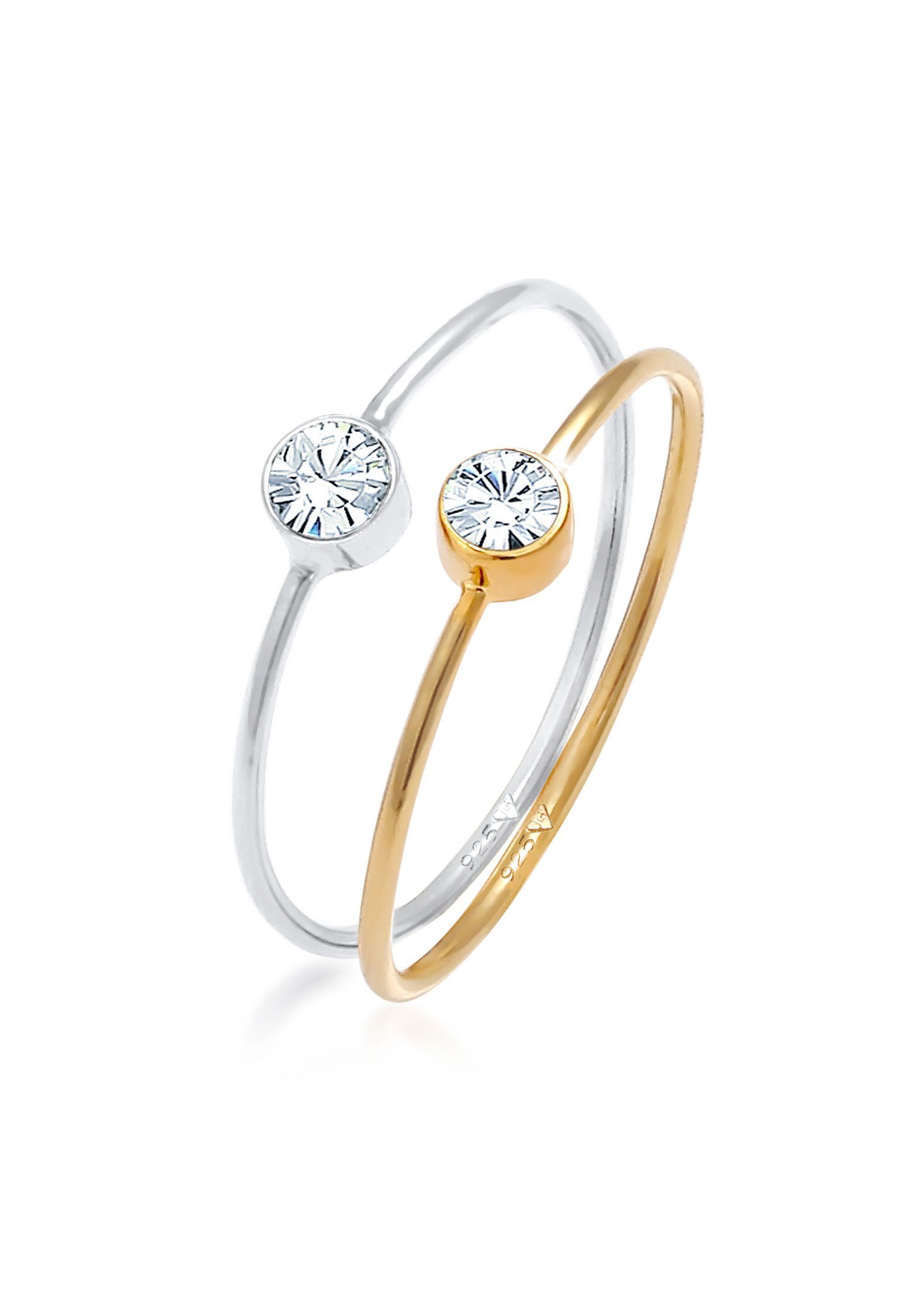 Elli Ring-Set Solitär Kristalle (2 tlg) 925 Bicolor, Ring Set