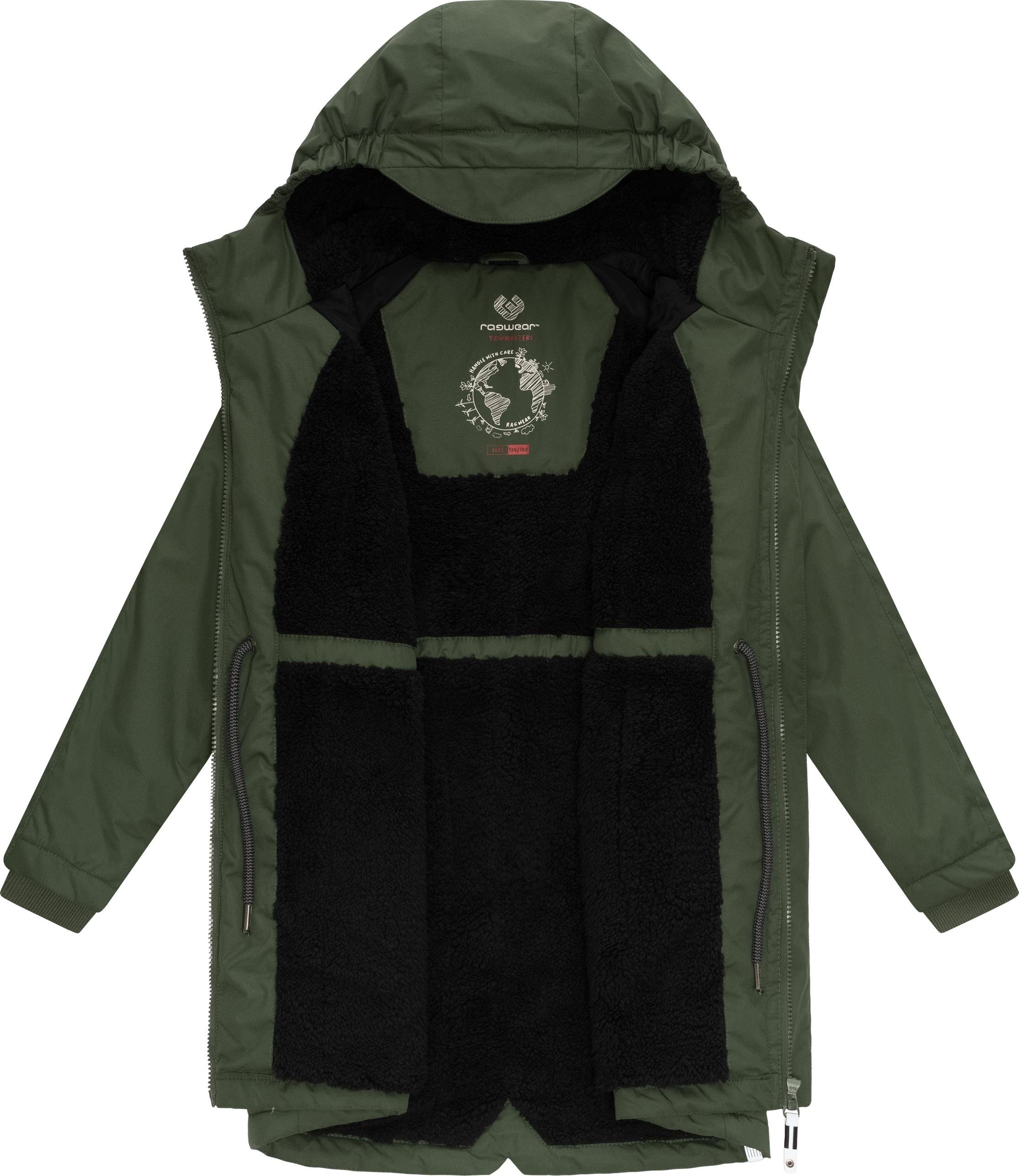 Ragwear Winterjacke Uniparka B mit olivgrün warmem flauschig Jacke Teddyfell-Innenfutter