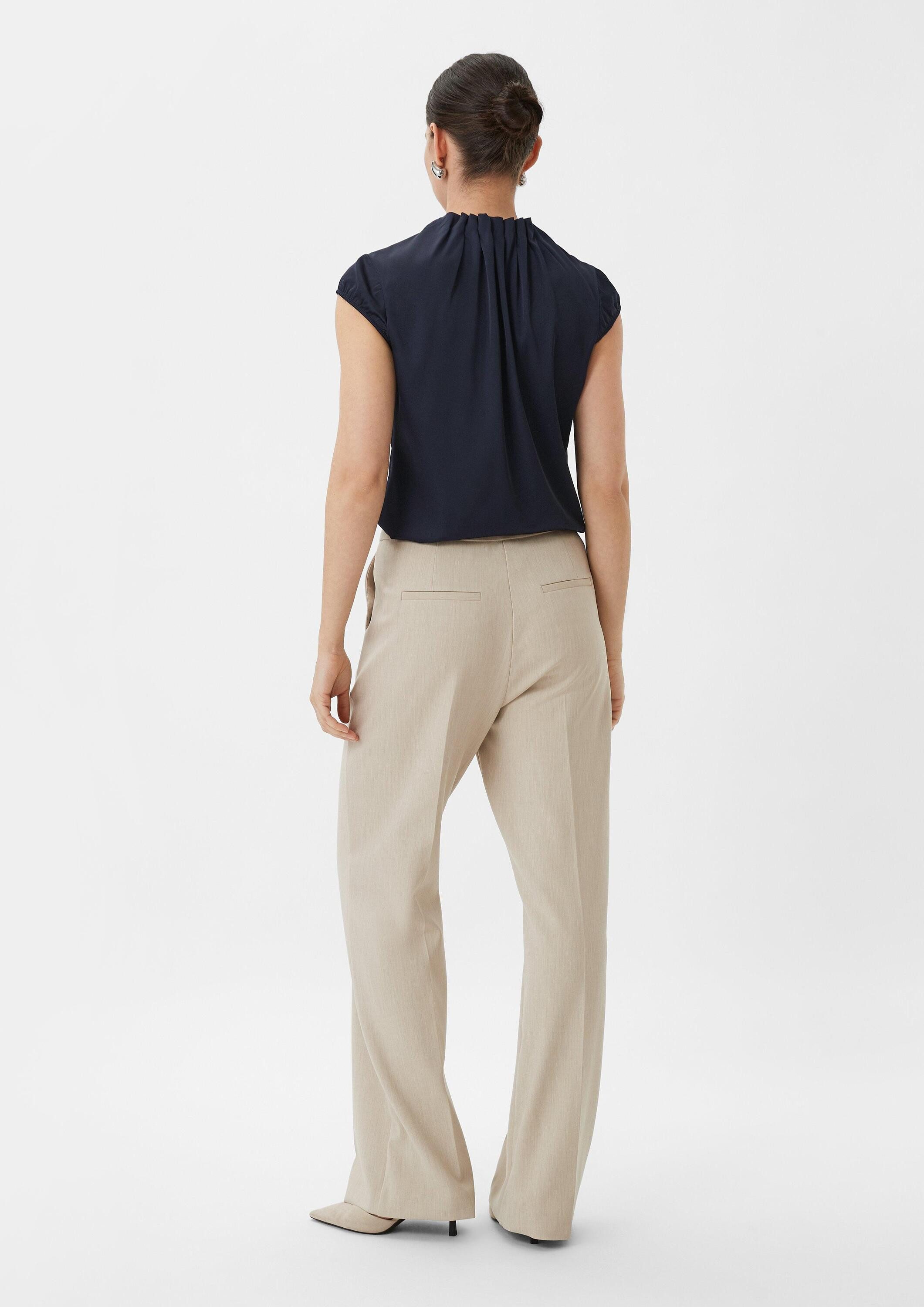 comma Kurzarmbluse Bluse Satinbluse mit Raffung