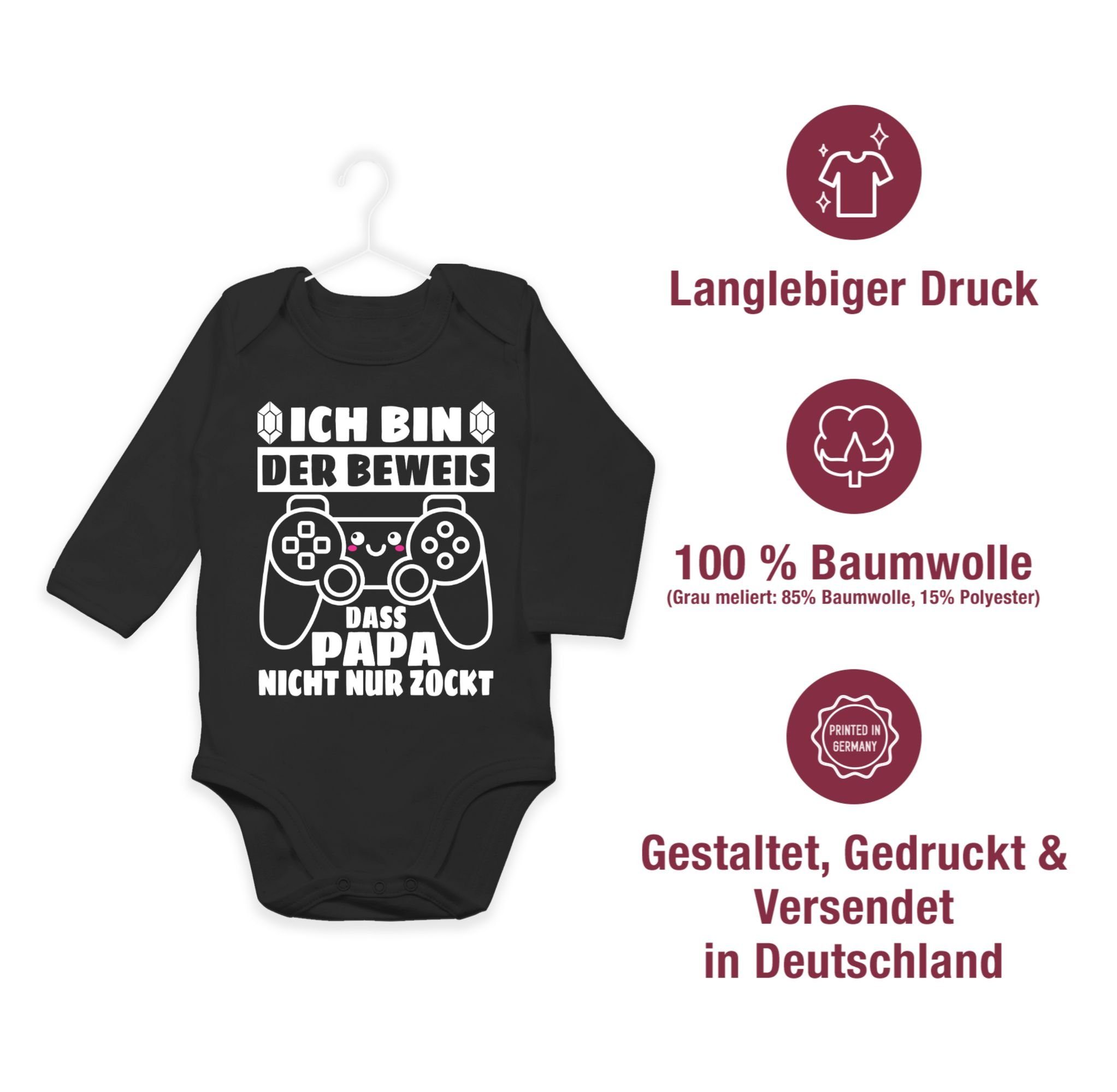 Shirtbody der das Vatertag nur Schwarz Geschenk Controller zockt Beweis weiß bin 1 Ich Shirtracer mit - nicht Papa Baby