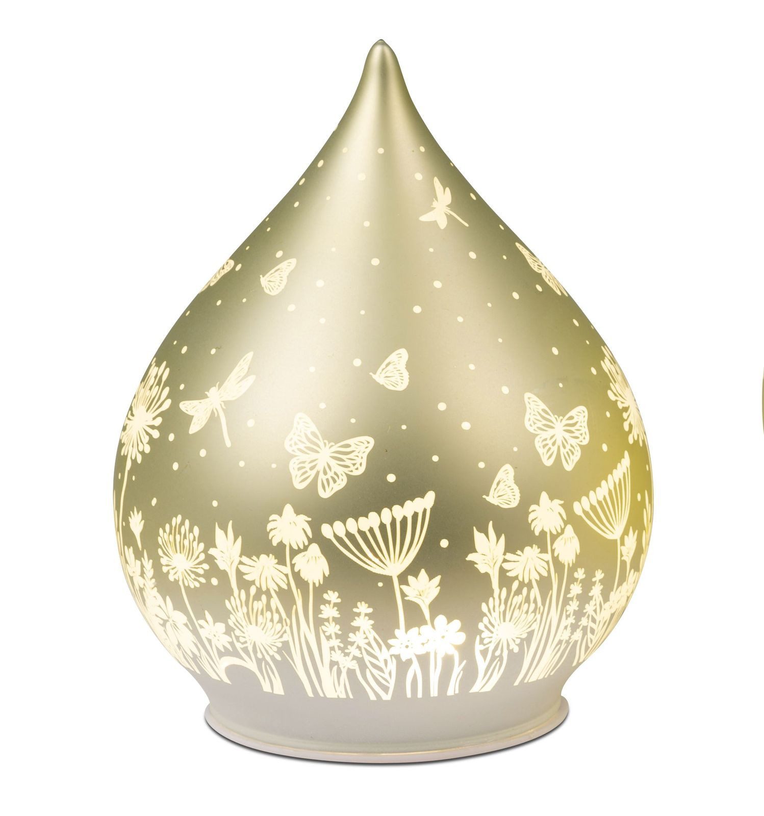 formano LED Dekolicht Deko Tropfen Glas Pastell Grün 15cm matte Glasleuchte - Blumen-Dekor, LED fest integriert