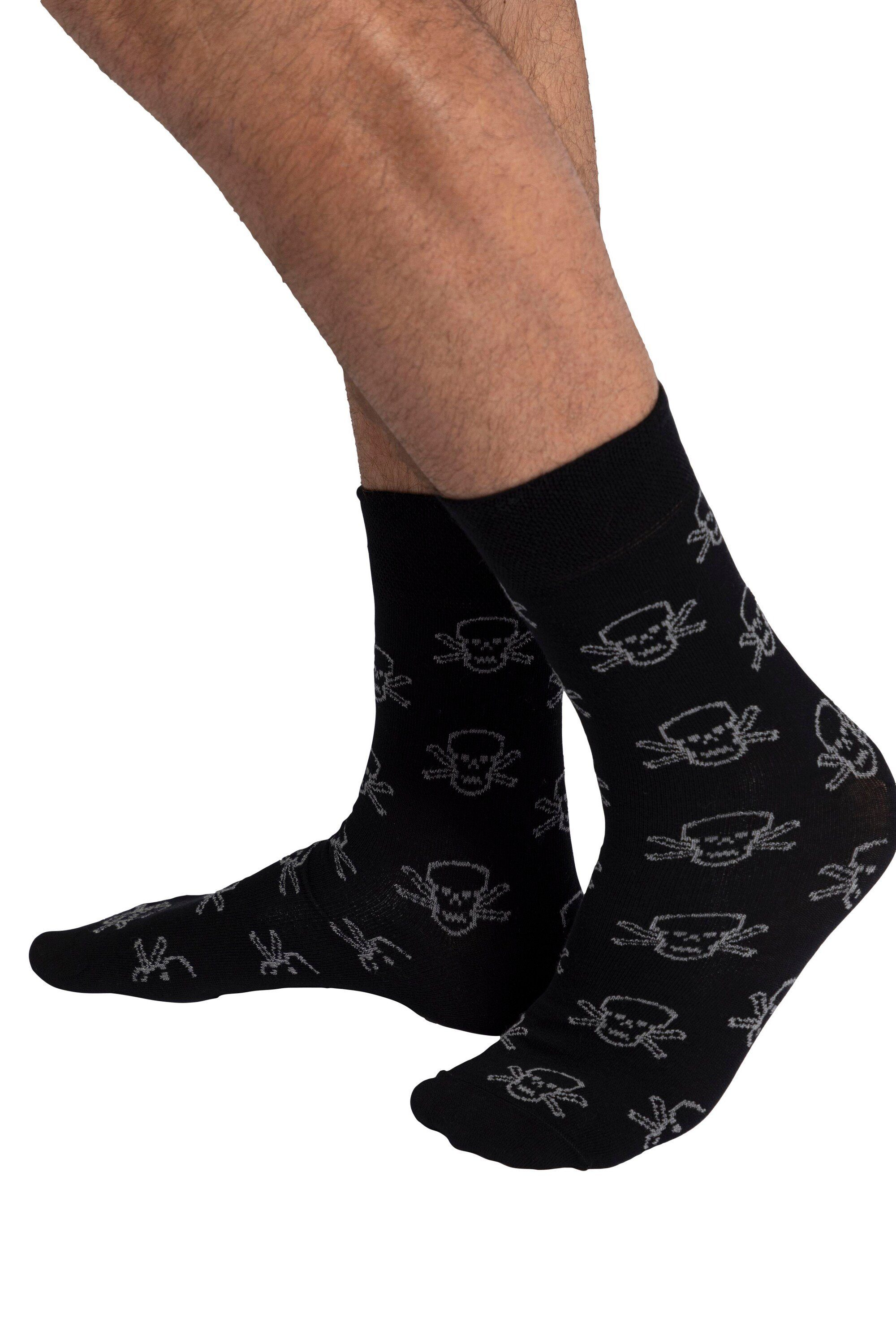 JP1880 Basicsocken JP1880 Socken 2er Totenkopf Komfortbündchen Pack schwarz