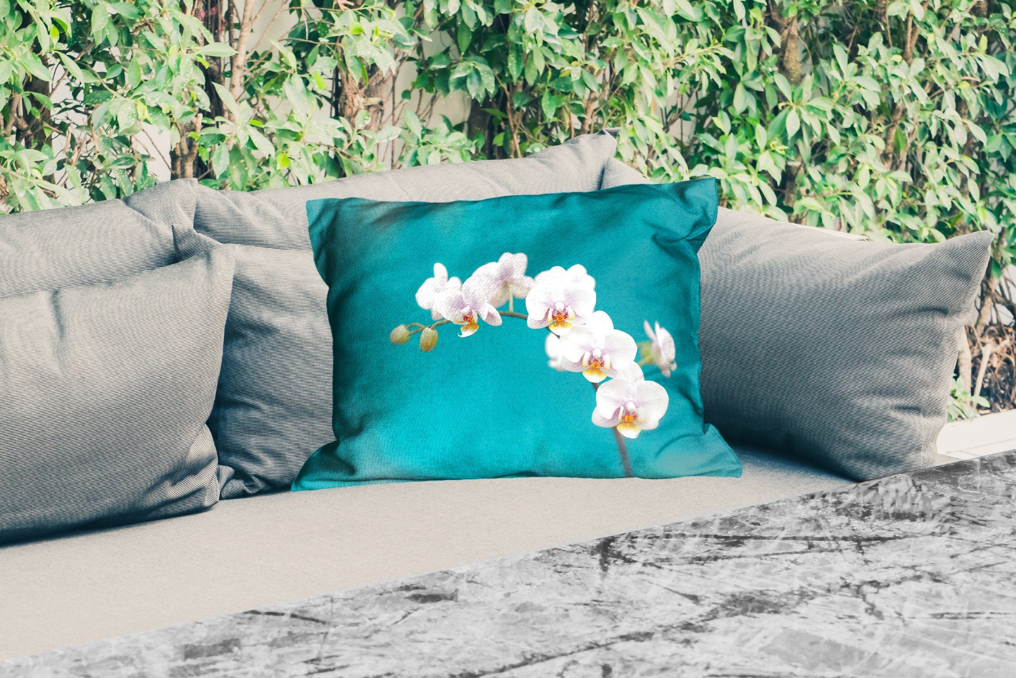 Dekokissen Polyester, - Orchidee Outdoor-Dekorationskissen, Lila, Pflanze - - MuchoWow Blumen - Weiß Kissenhülle Dekokissenbezug,