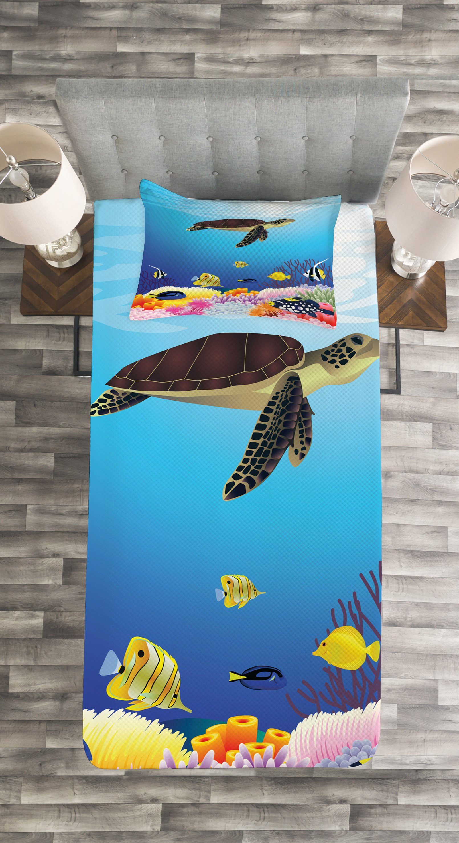 Abakuhaus, Kissenbezügen Set mit Schildkröte Wasserfauna Corals Waschbar, Tagesdecke