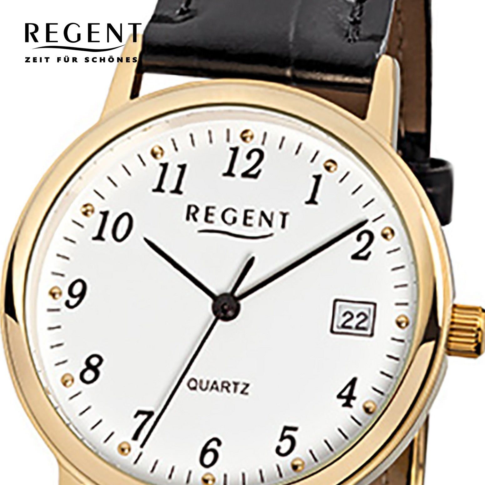 Analog, schwarz Lederarmband Herren-Armbanduhr 34mm), Armbanduhr mittel Quarzuhr (ca. Regent Regent rund, Herren