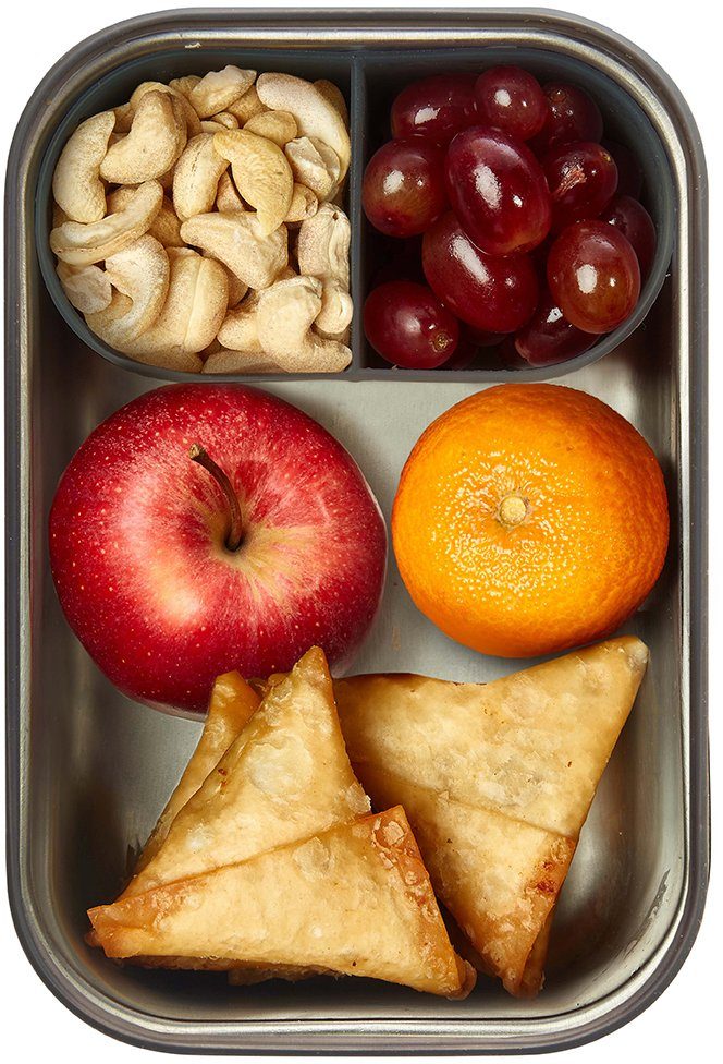 orange Silikonteiler Lunchbox, Silikon, inklusive Edelstahl, mit 1250 ml, 2 (4-tlg), Bambus, black+blum Fächern