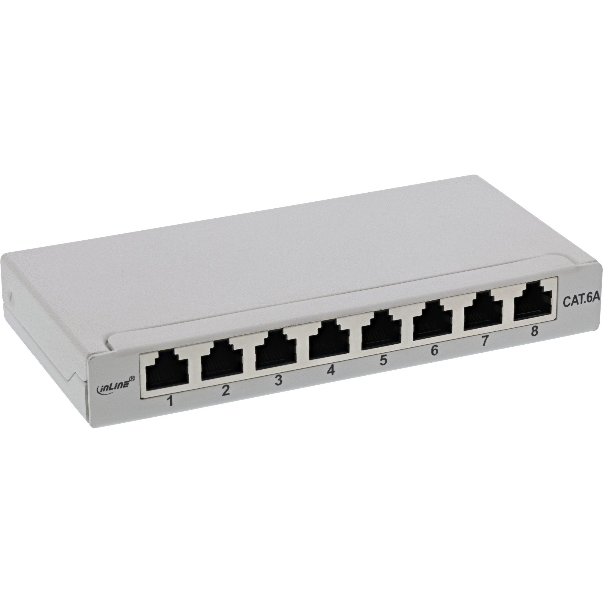 Cat.6A 8-fach 0,5HE Tisch/Wand-Montage, lichtgrau, RAL7035 Netzwerk-Patch-Panel