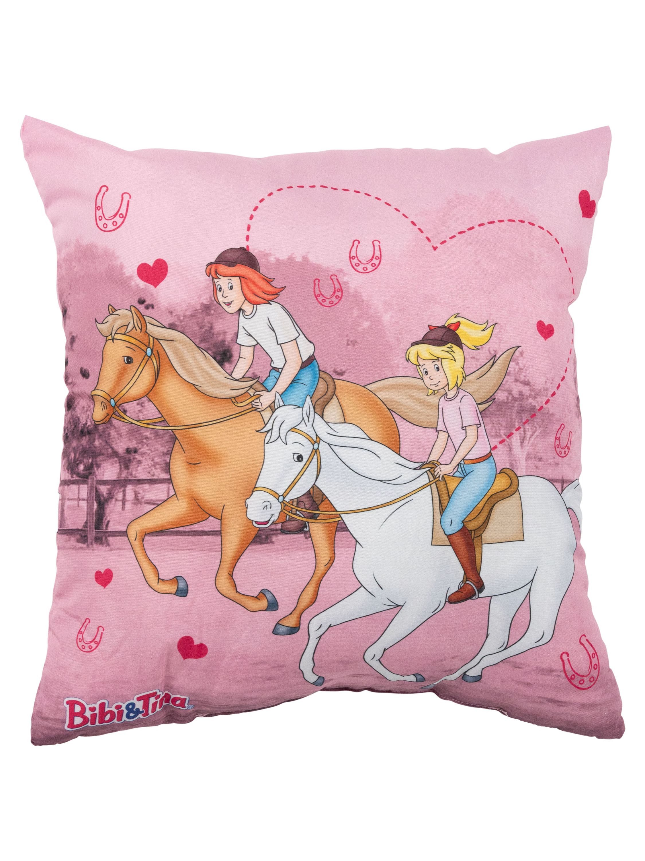 United Labels® Dekokissen Bibi & Tina Kissen Pferde Plüsch Zierkissen Kopfkissen 40 x 40 cm