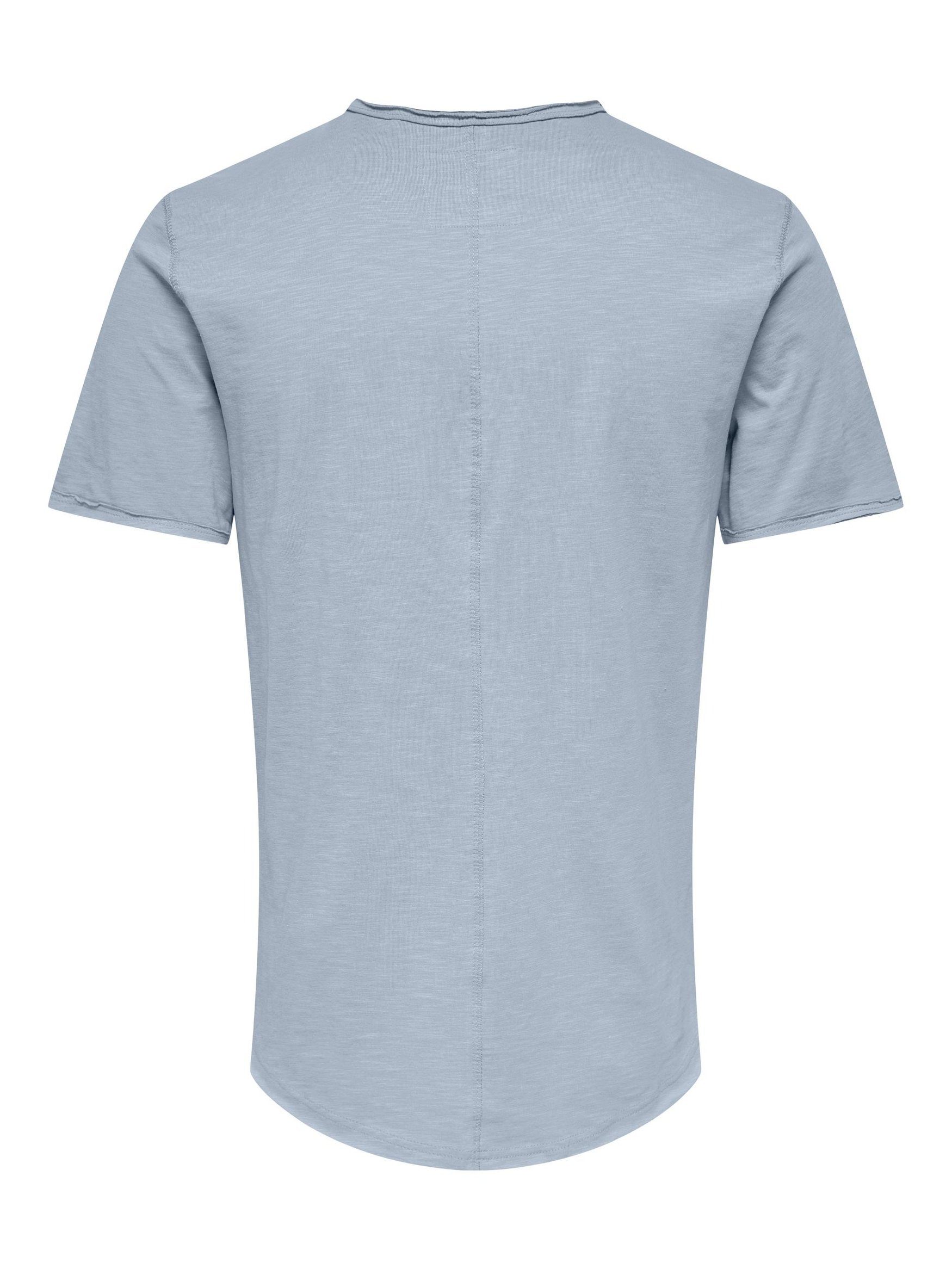 T-Shirt 4783 T-Shirt Kurzarm & Langes Hellblau Rundhals SONS Basic Shirt ONSBENNE in Einfarbiges ONLY