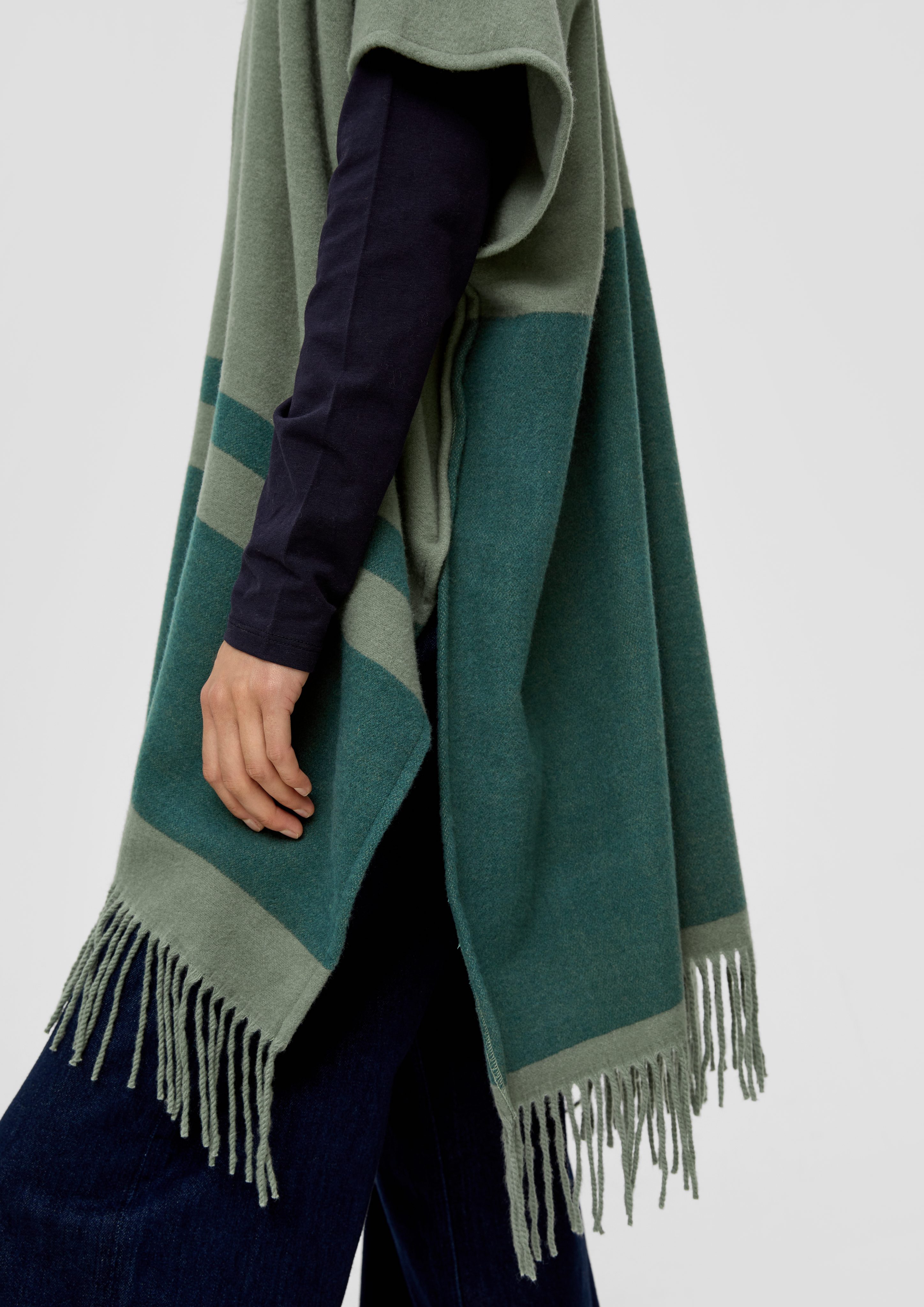 s.Oliver Poncho Poncho mit Streifenmuster Fransen günstig online kaufen
