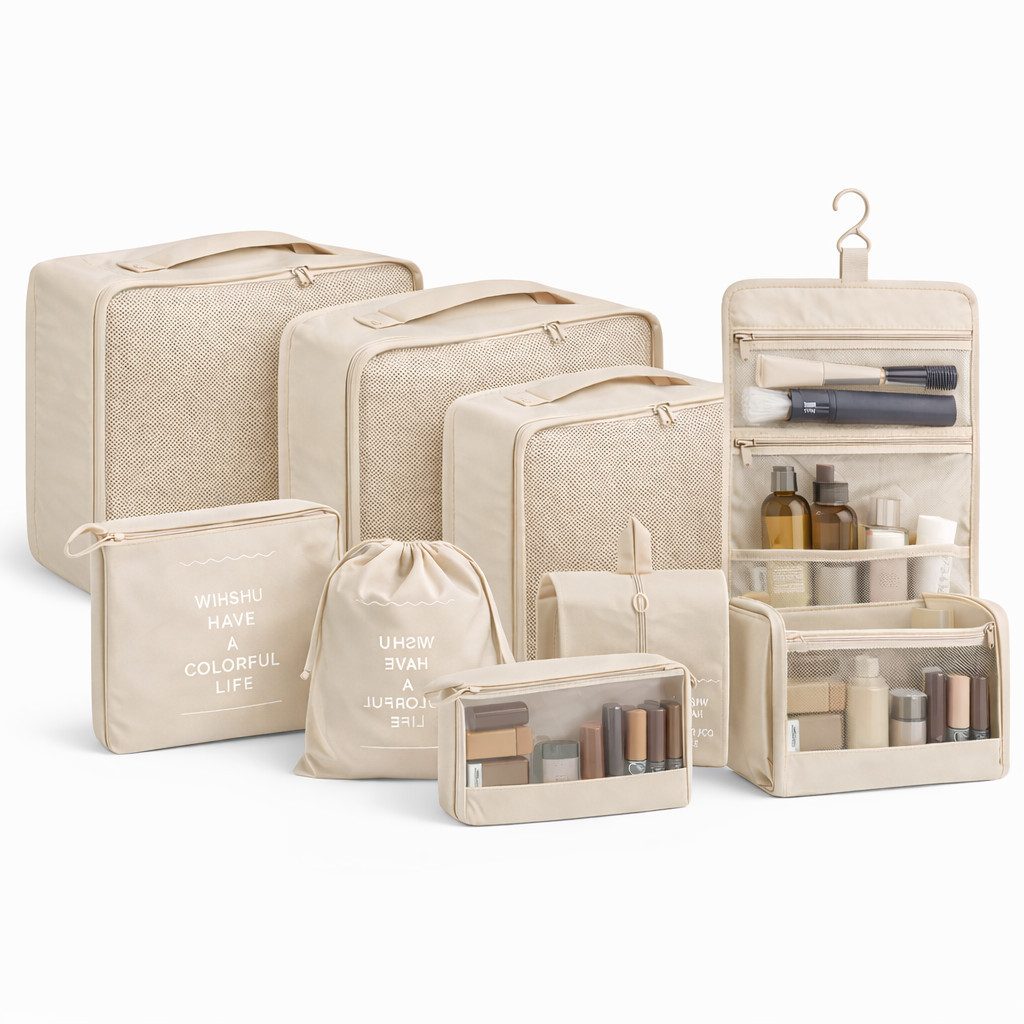 Everhomely® Kofferorganizer Kofferorganizer 8er mit Kosmetiktasche – Packtaschen Packwürfel Reisen (Set, 8er Set)