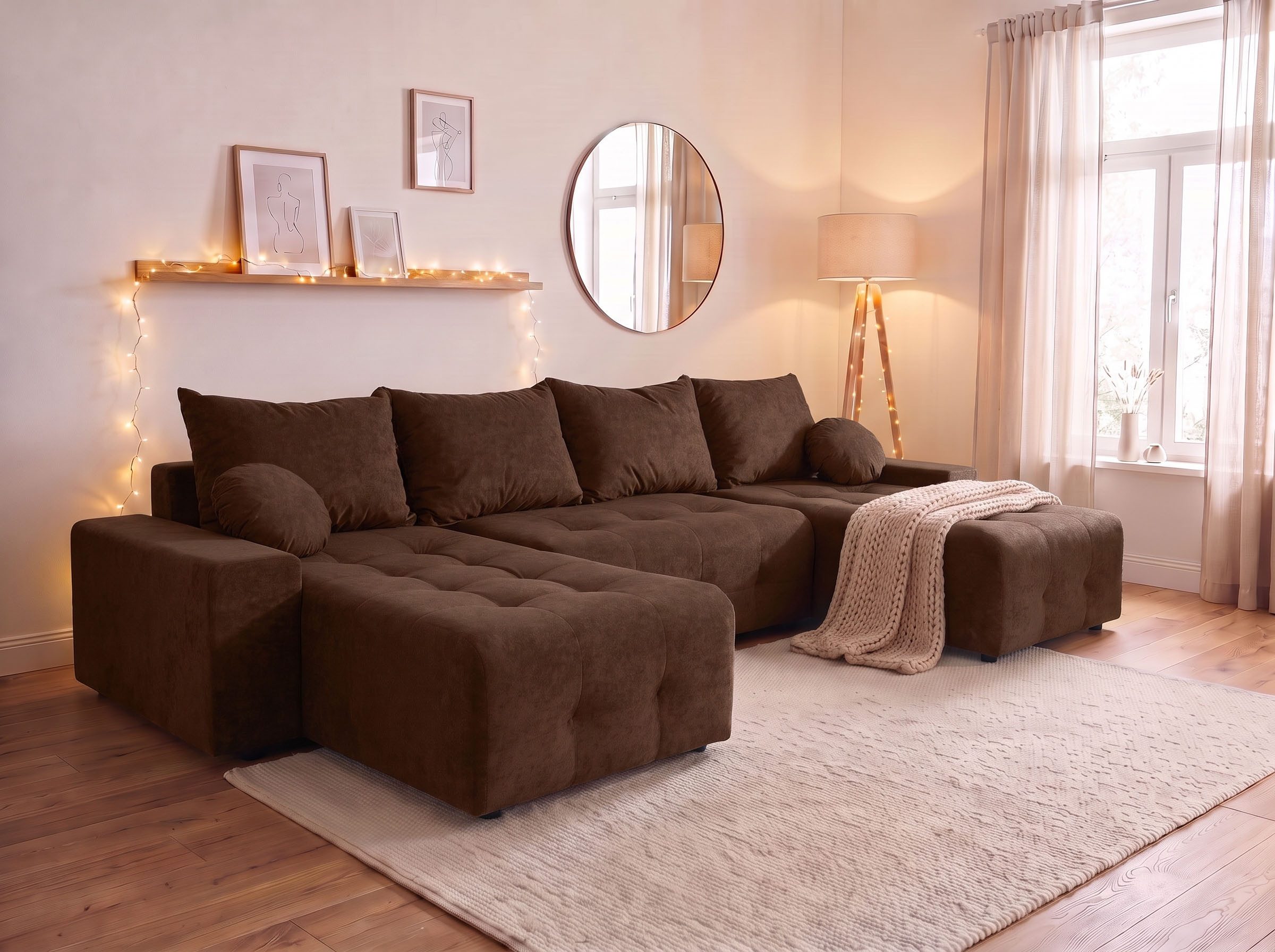OTTO home Wohnlandschaft Jessy U-Form, B: 313 cm, in Cord & weiteren Bezügen, Schlaffunktion, Bettkasten, Tonnentaschenfederkern-Polsterung