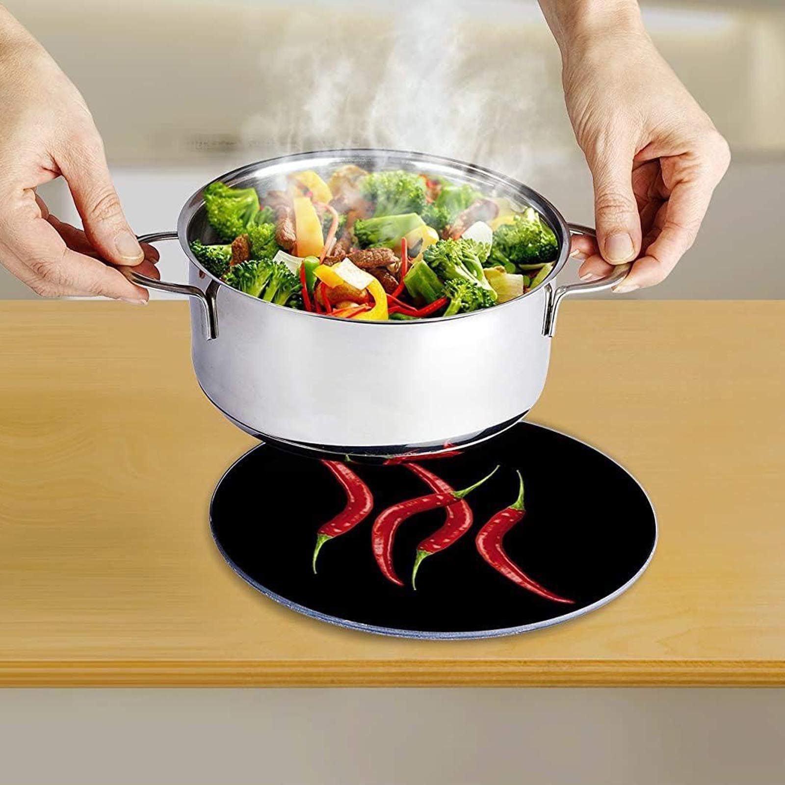 WENKO Topfuntersetzer Glas Untersetzer Peperoni Rund für Töpfe Pfannen Pfannenuntersetzer, Ø 20 cm aus gehärtetem Glas mit Anti-Rutsch Füßen aus Silikon