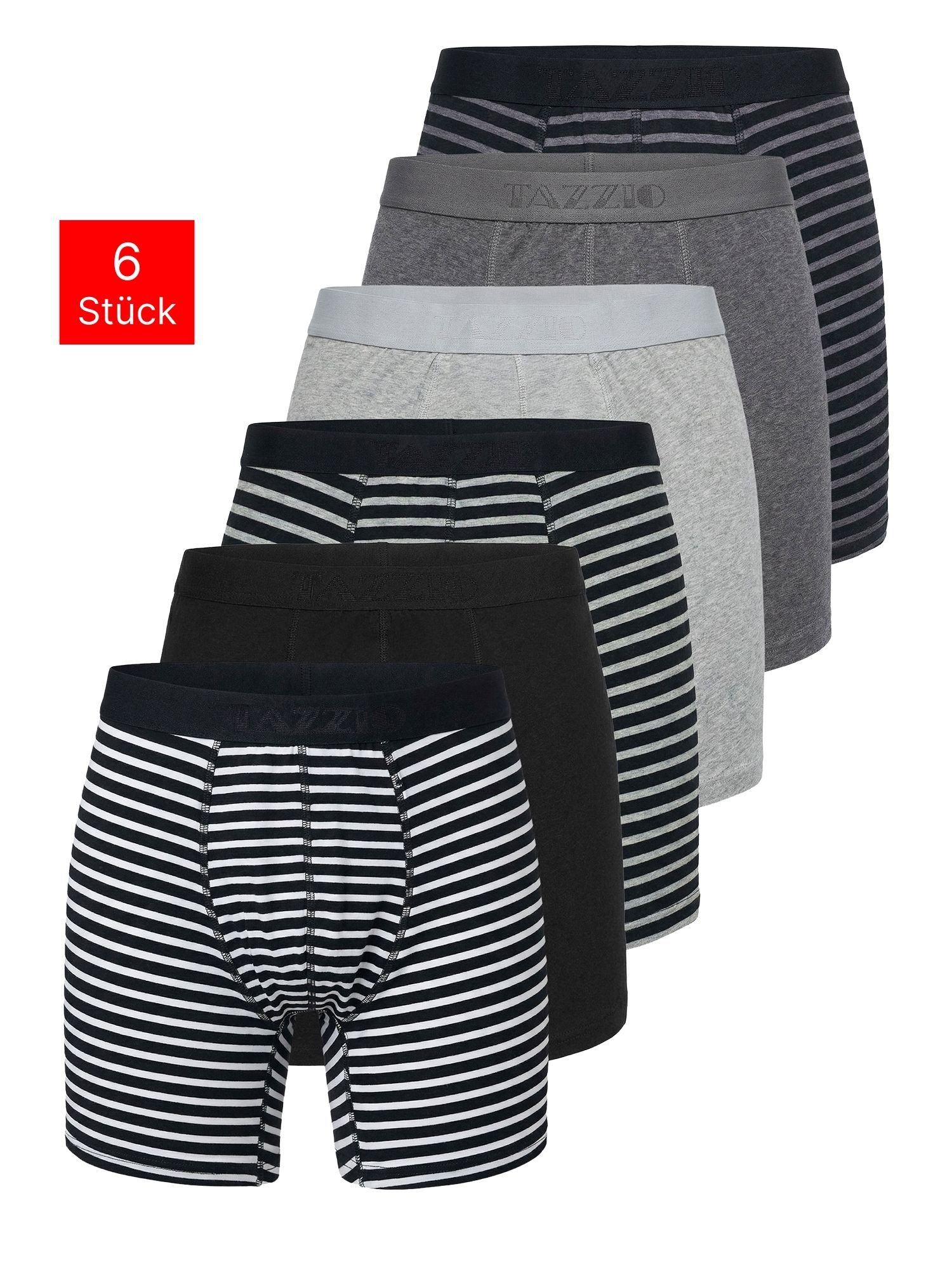 Tazzio Boxershorts 6er Pack BS1002 (Packung, 6-St., 6er-Pack) langes Bein & Logoschriftzug am Bund