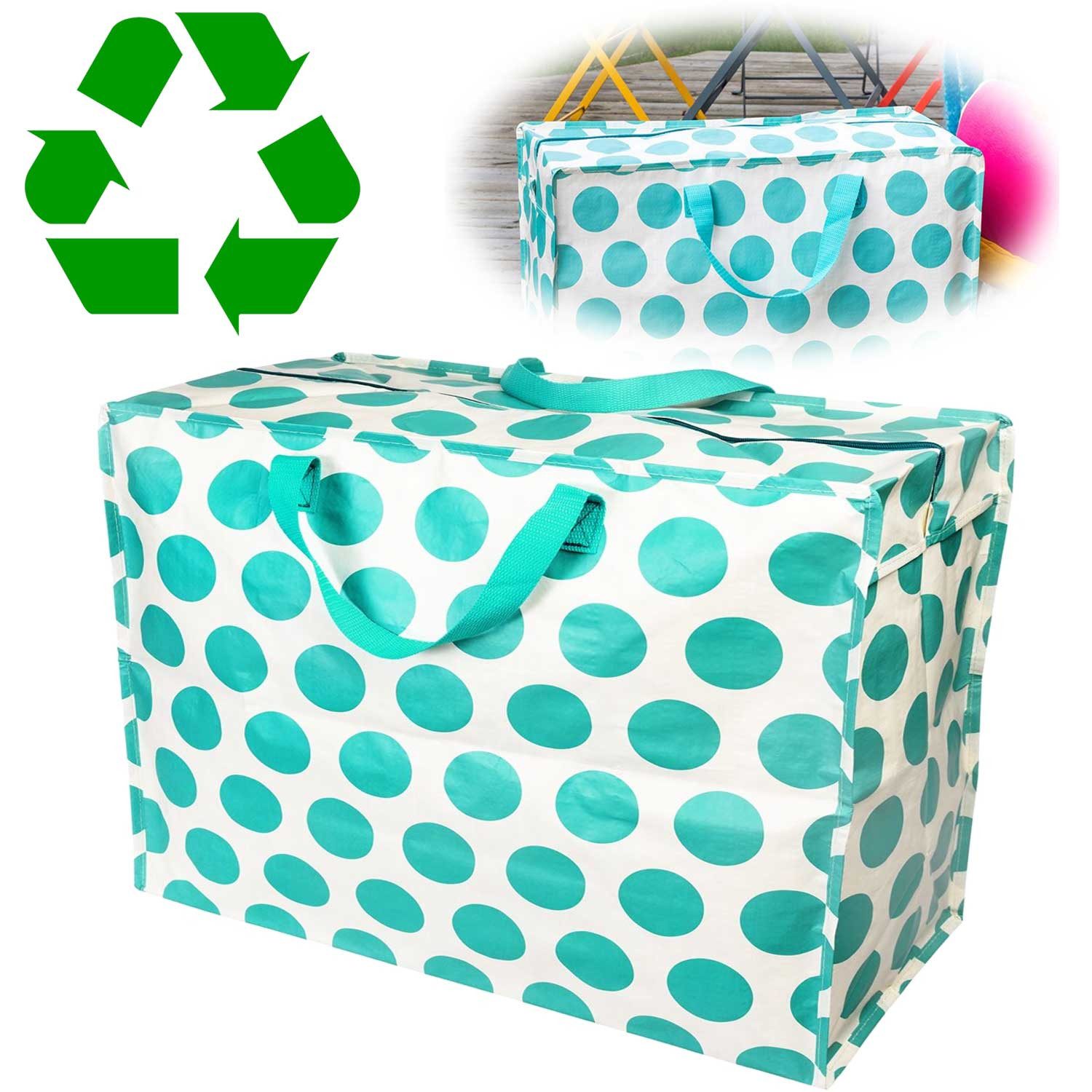 LS-LebenStil Aufbewahrungstasche XXL Jumbo Bag Türkis Spotlight 55cm Recycelt Nachhaltig Einkaufstasche (Unterbettkommode Organizer Aufbewahrungsbox, 1-tlg., Einkaufstasche mit Reißverschluss Shopper Riesentasche Tragetasche), Aufbewahrung von Bettwäsche Kleidung Wäsche Spielzeug - Rechteckig