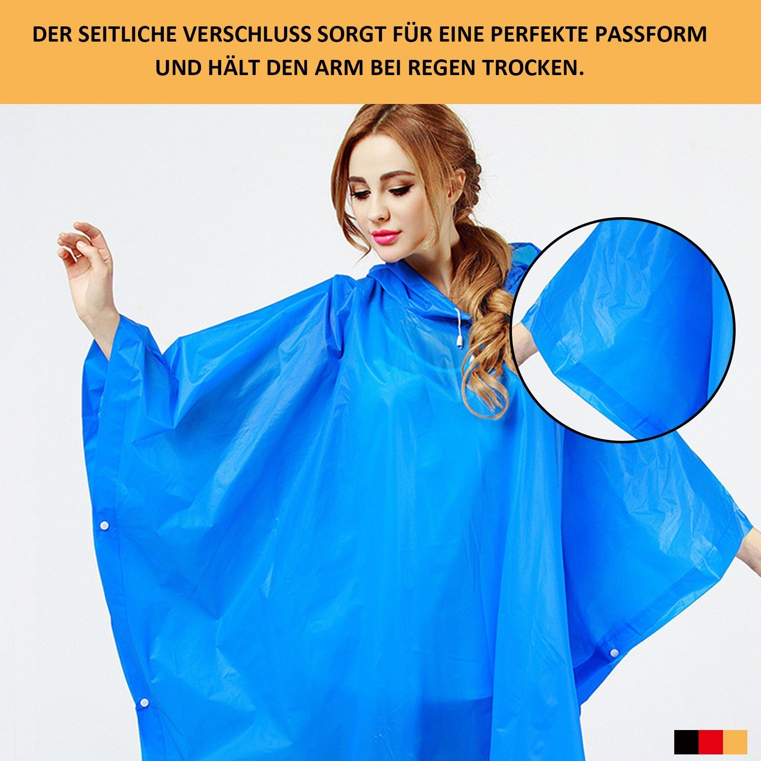 Damen für Regenjacke Regenponcho Wasserdicht MAGICSHE Regenmantel Festival Blau