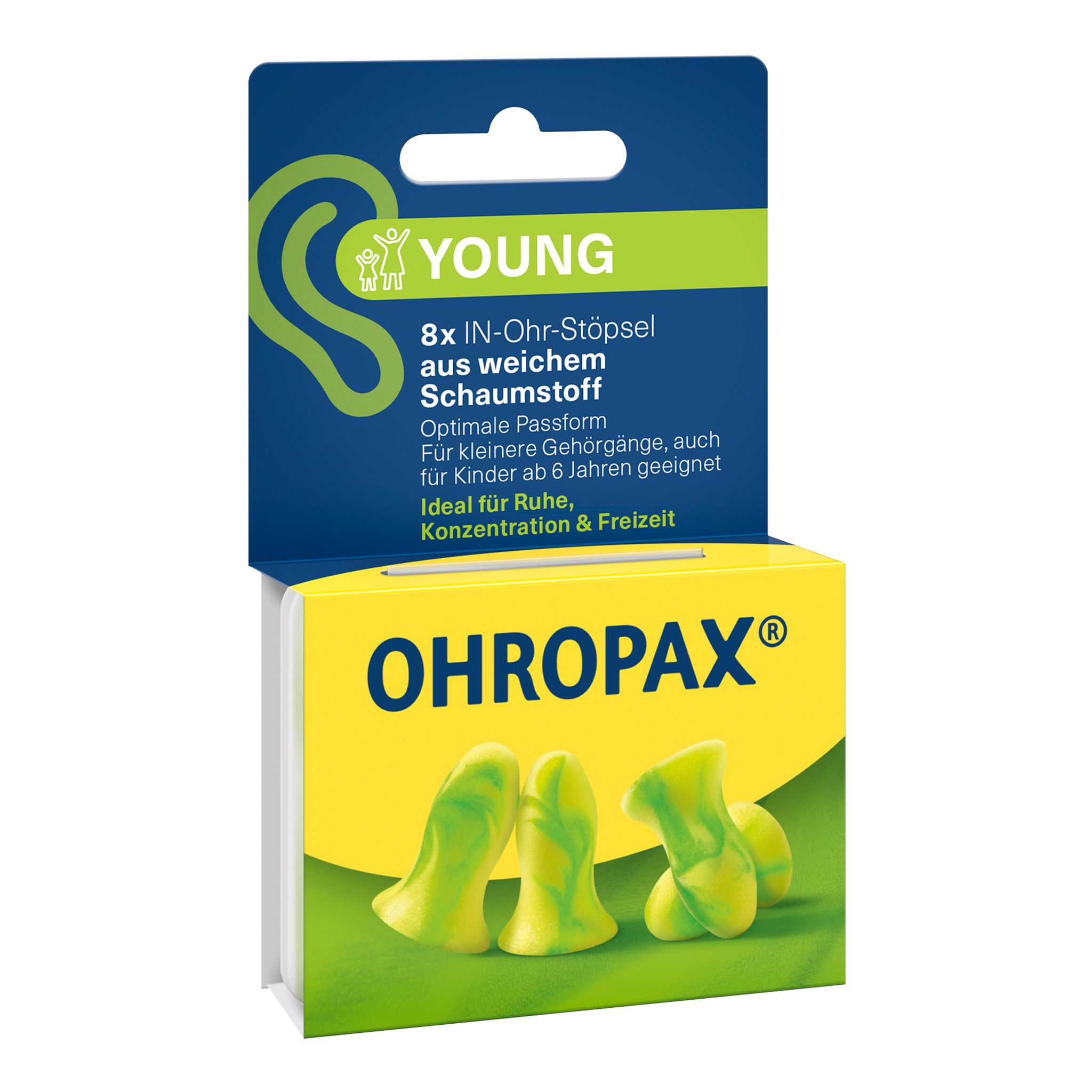 OHROPAX Gehörschutzstöpsel OHROPAX Young Ohrstöpsel 8 Stück – Schaumstoff-Gehörschutz