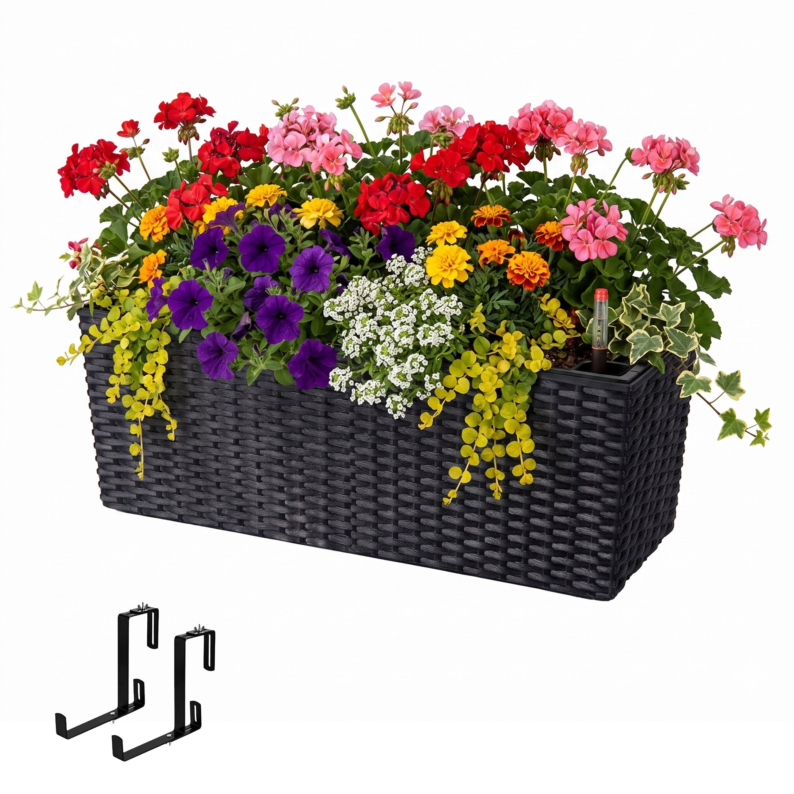 relaxdays Balkonkasten Einsatz & Füllstandsanzeige (1 St), schwarz, mit Halterung