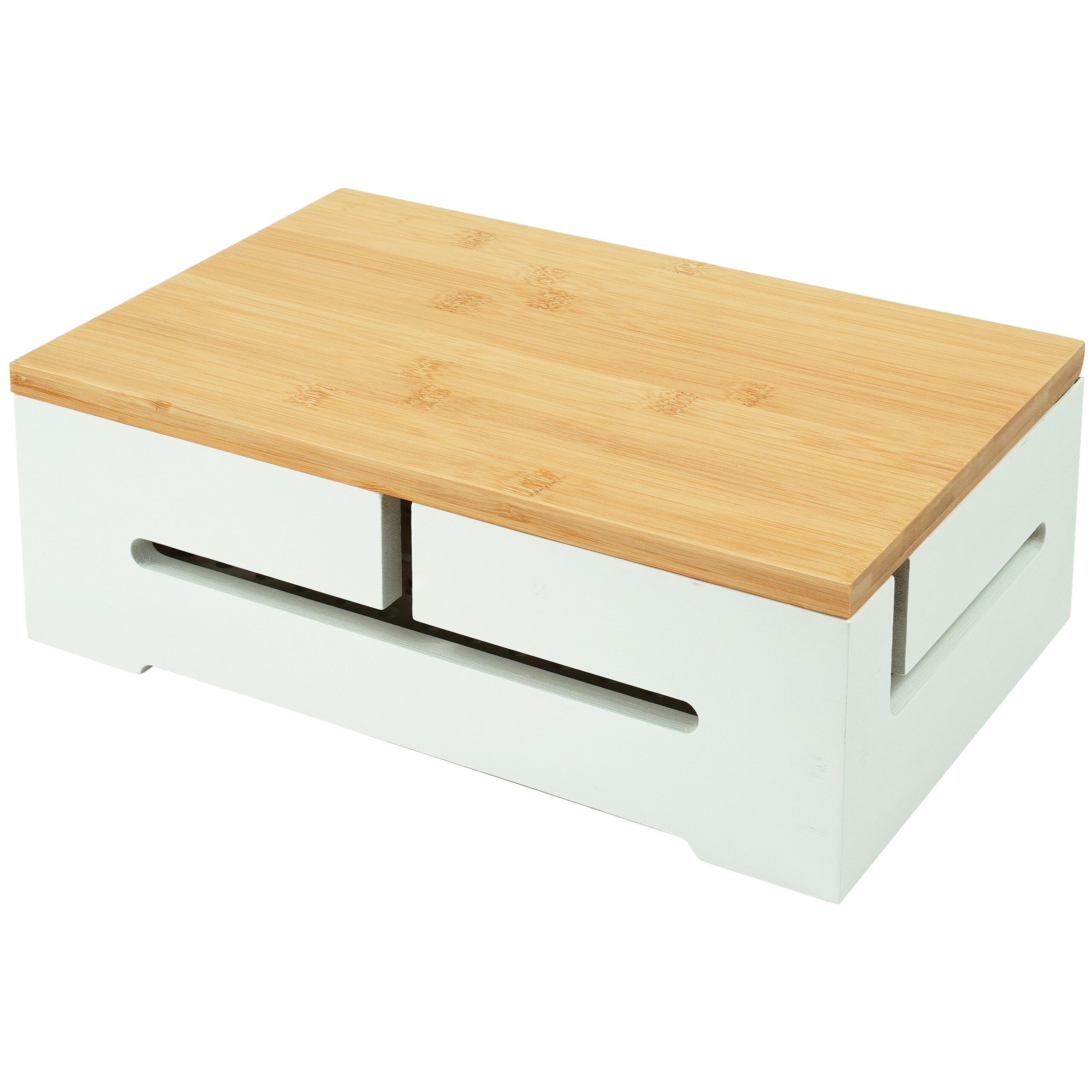 relaxdays Kabelbox Bambus Kabelbox mit Magnetdeckel, weiß