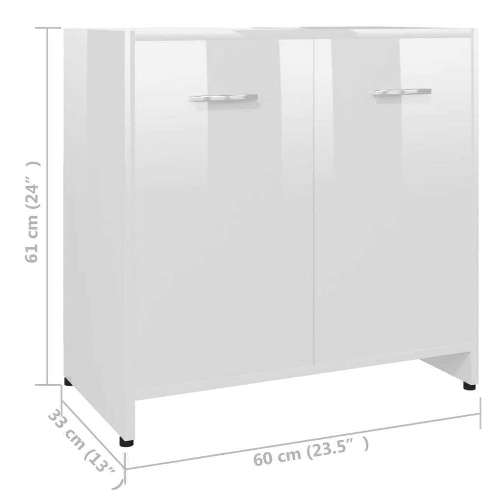 Badezimmerschrank Holzwerkstoff, 60x33x61 Badezimmer-Set vidaXL Hochglanz-Weiß (1-St) cm