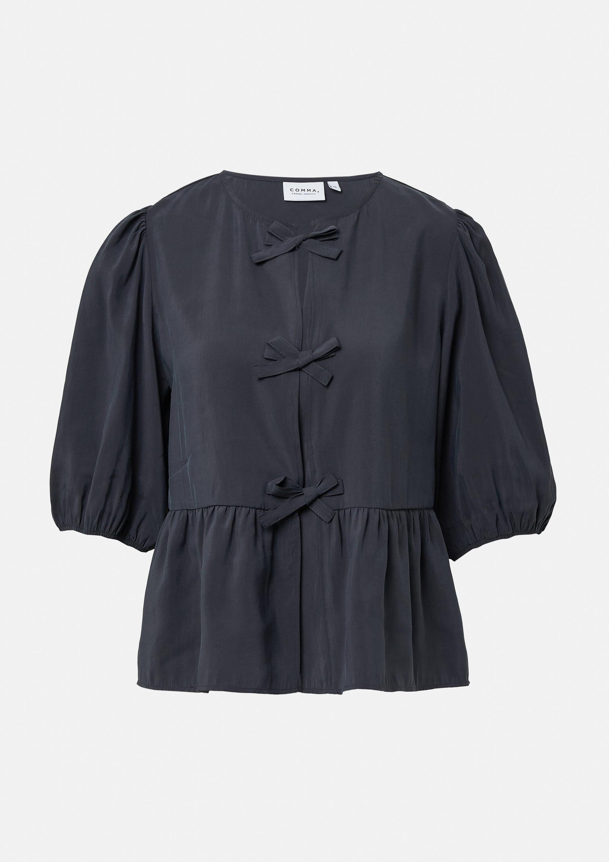 comma Kurzarmbluse Bluse Feminine Bluse mit Schleifendetails und Volant