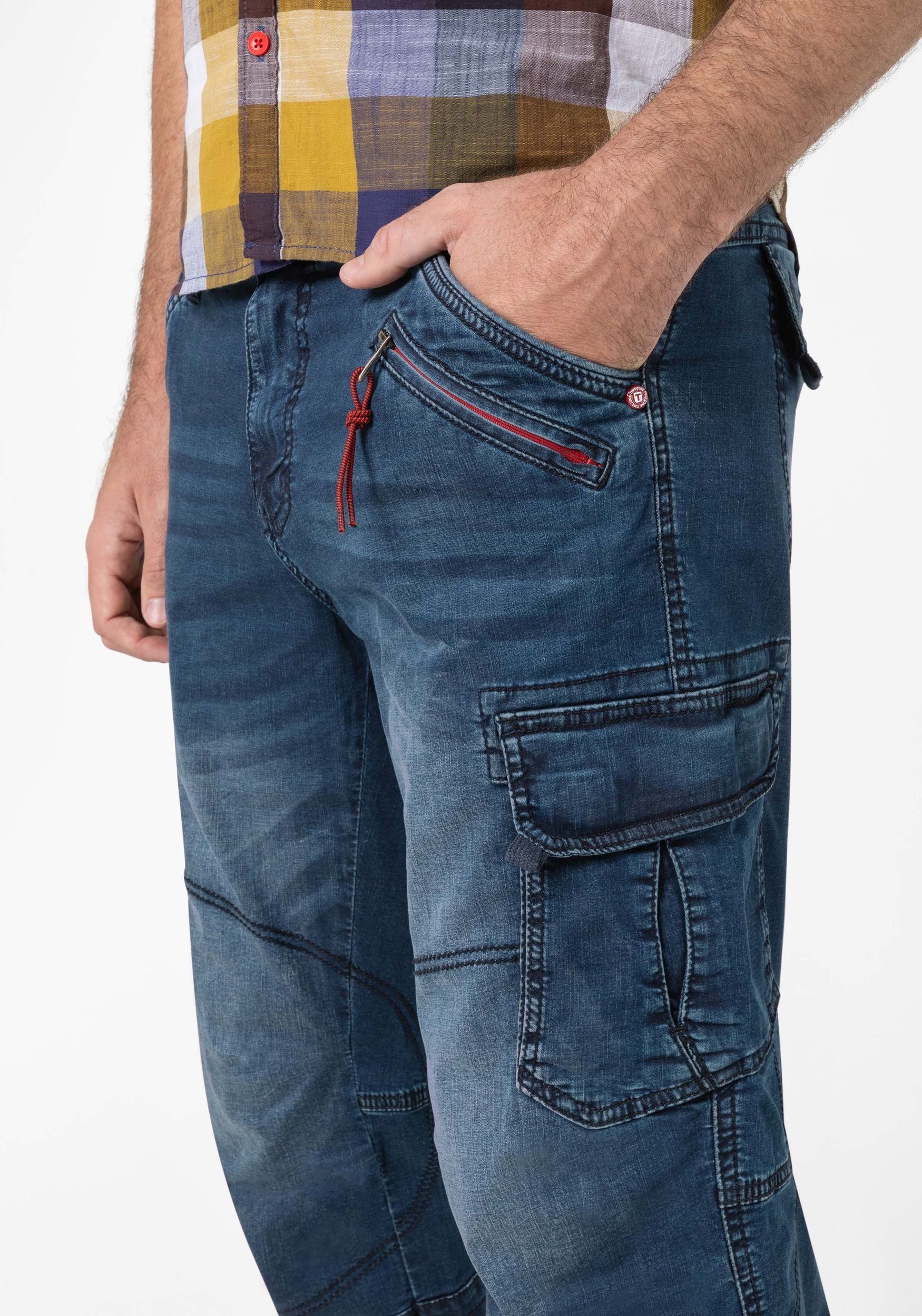TIMEZONE Jeansshorts 3/4 Denim Pants loose Fit Mid Waist für Herren Baumwolle Regular Fit unifarben elastisch Reißverschluss