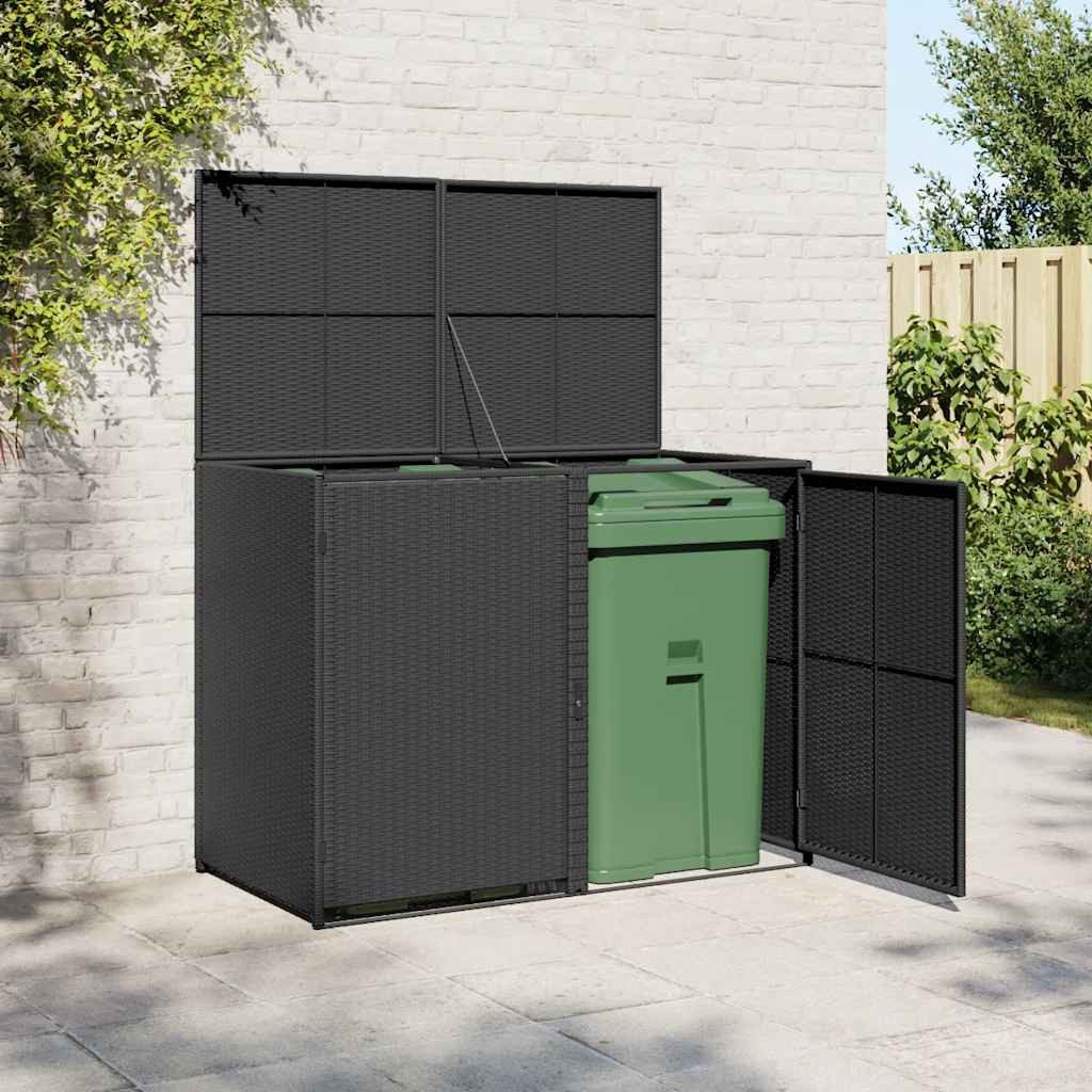 vidaXL Gartenhaus Mülltonnenbox für 2 Tonnen Poly Rattan Schwarz 148x80x111 cm
